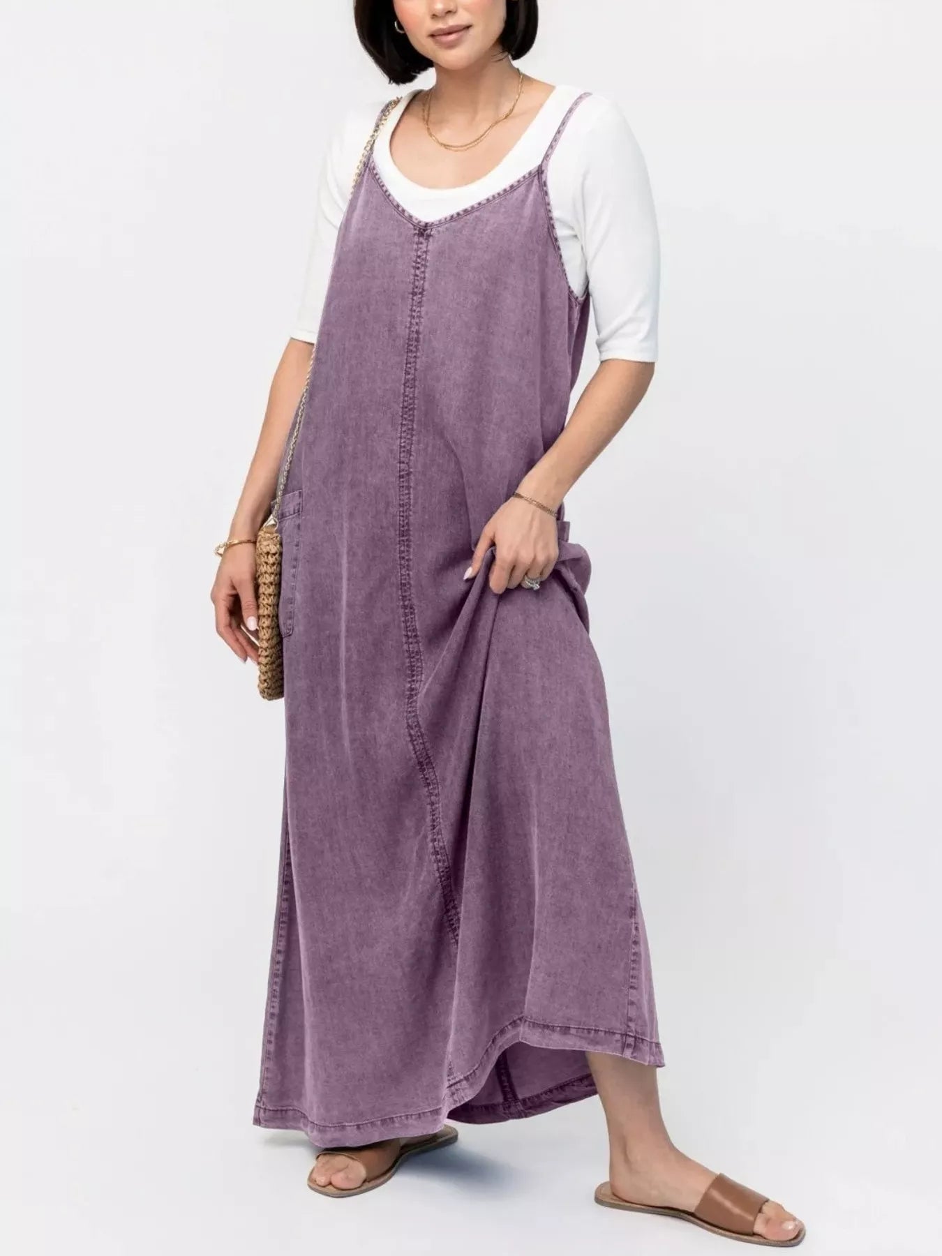 Casual Washed Denim Cami Maxi Dress