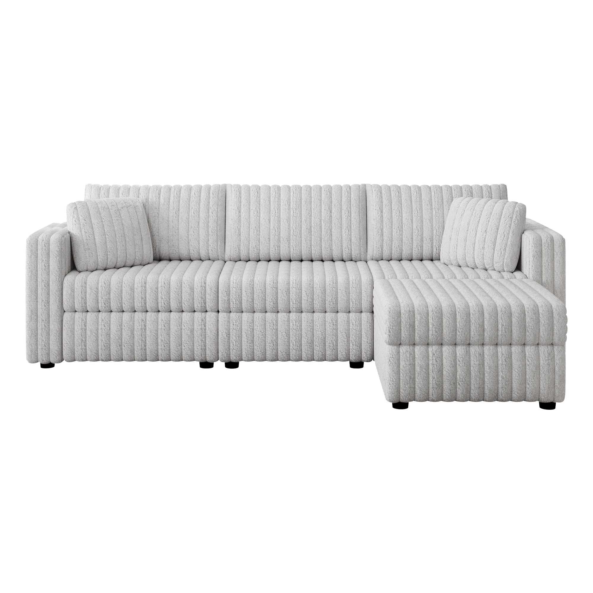 Light Gray Soft 3-Person Sofa with Ottoman