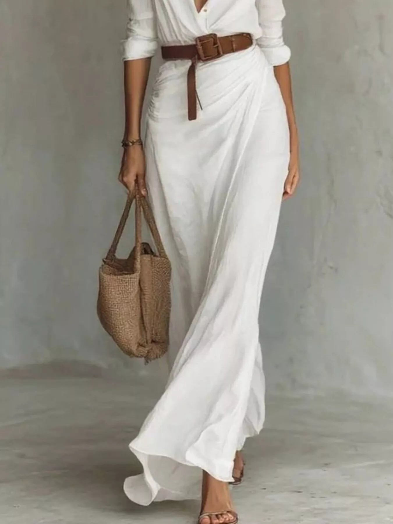 Full Size Ruched Long Sleeve Maxi Dress Plus Size