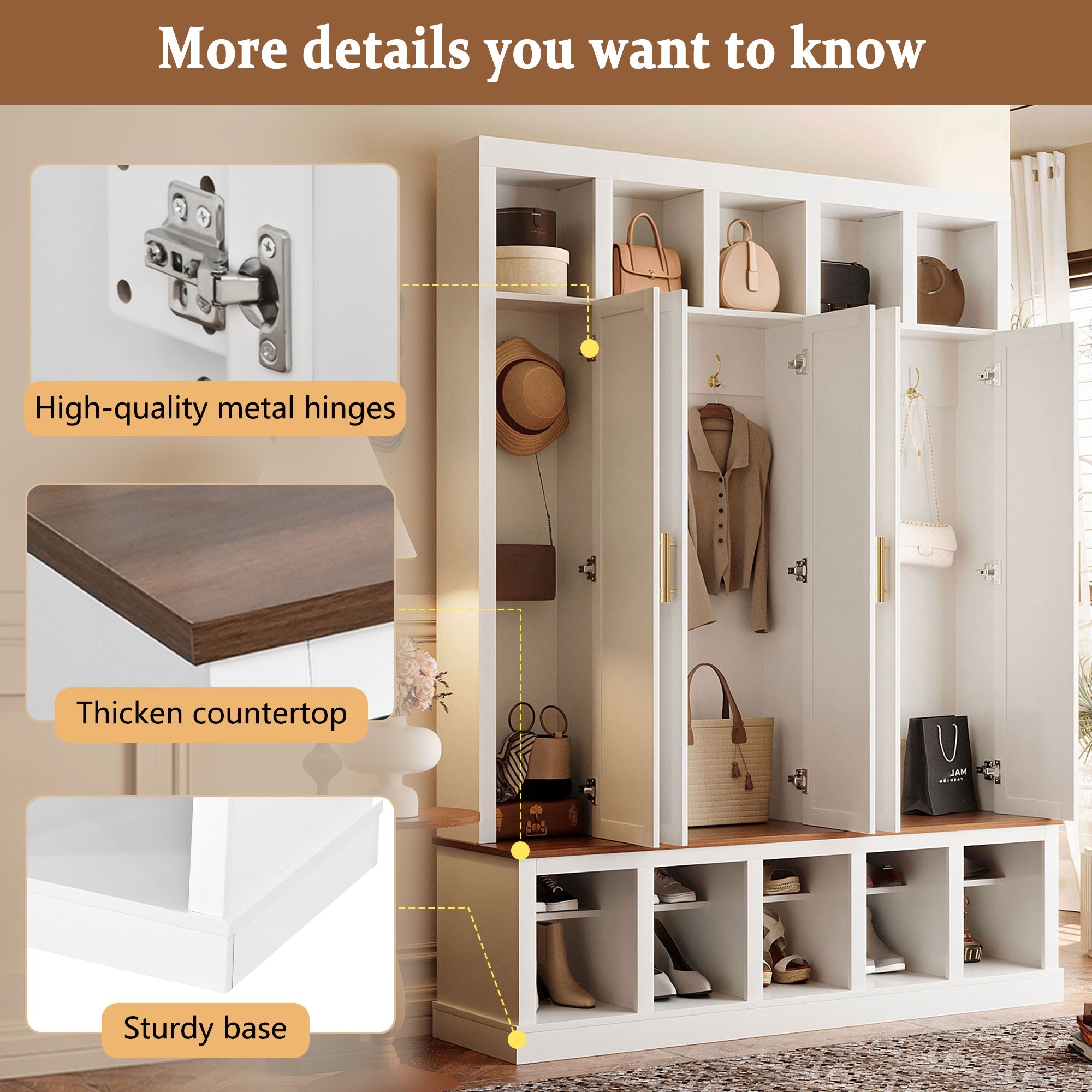 U-Can Farmhouse Entryway Storage Cabinet with Shoe Rack & Display Cubbies