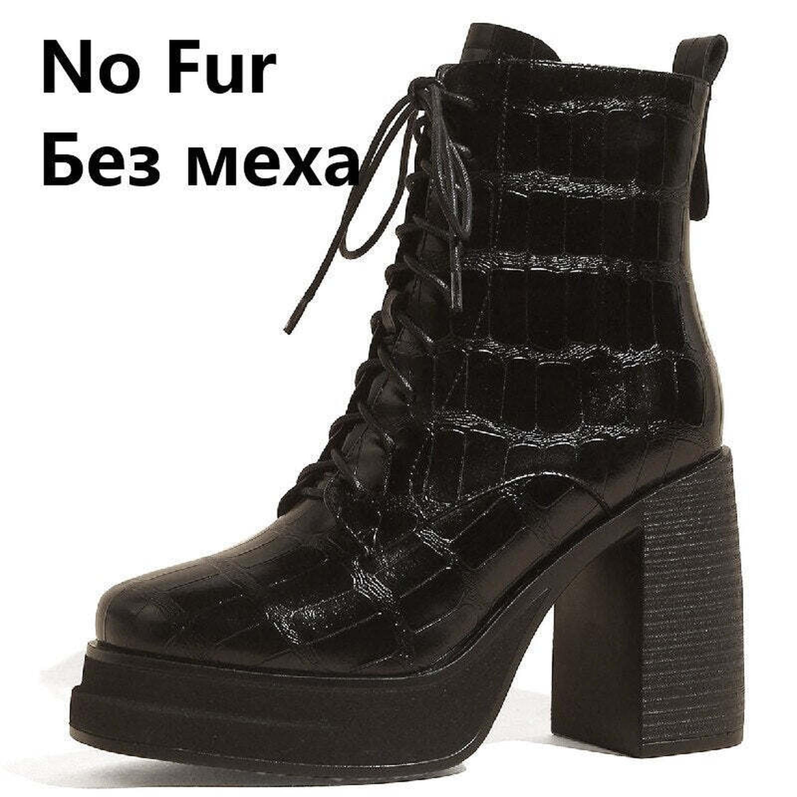 Women Ankle Boots Retro Fashion Office Ladies Chunk Platforms Thick High Heels Genuine Leather Shoes Autumn Winter