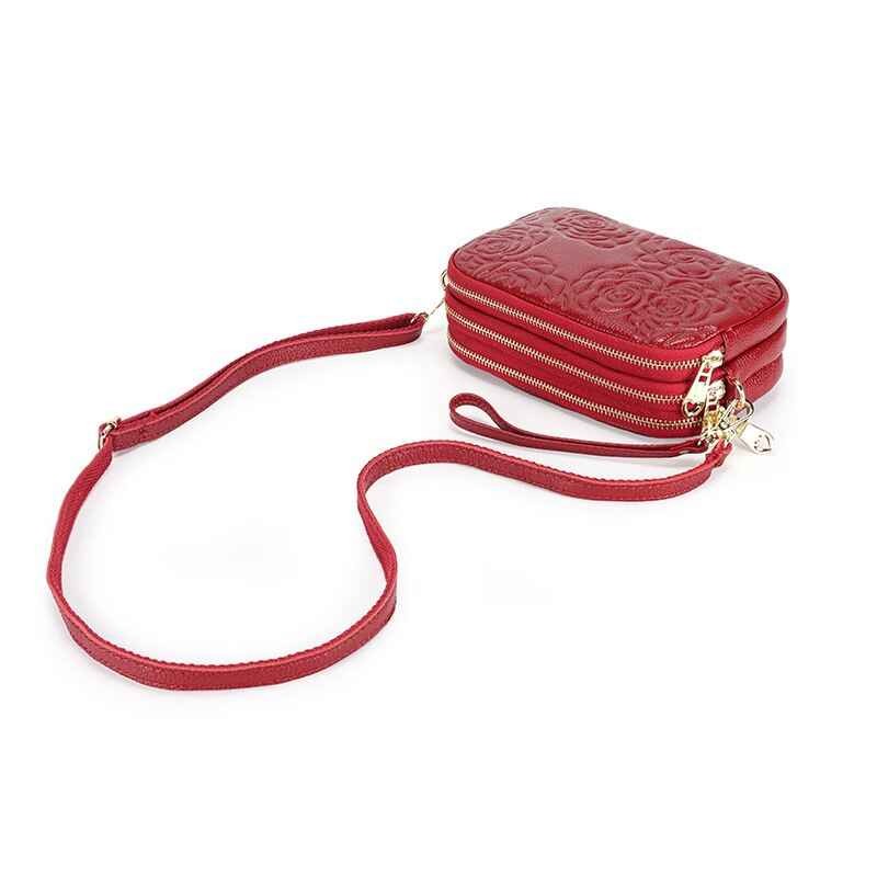 Trend Camellia Genuine Leather Messenger Bag Woman Crossbody Bag Cell Phone Bag Luxury Handbags Women Bags Designer Shoulder Bag