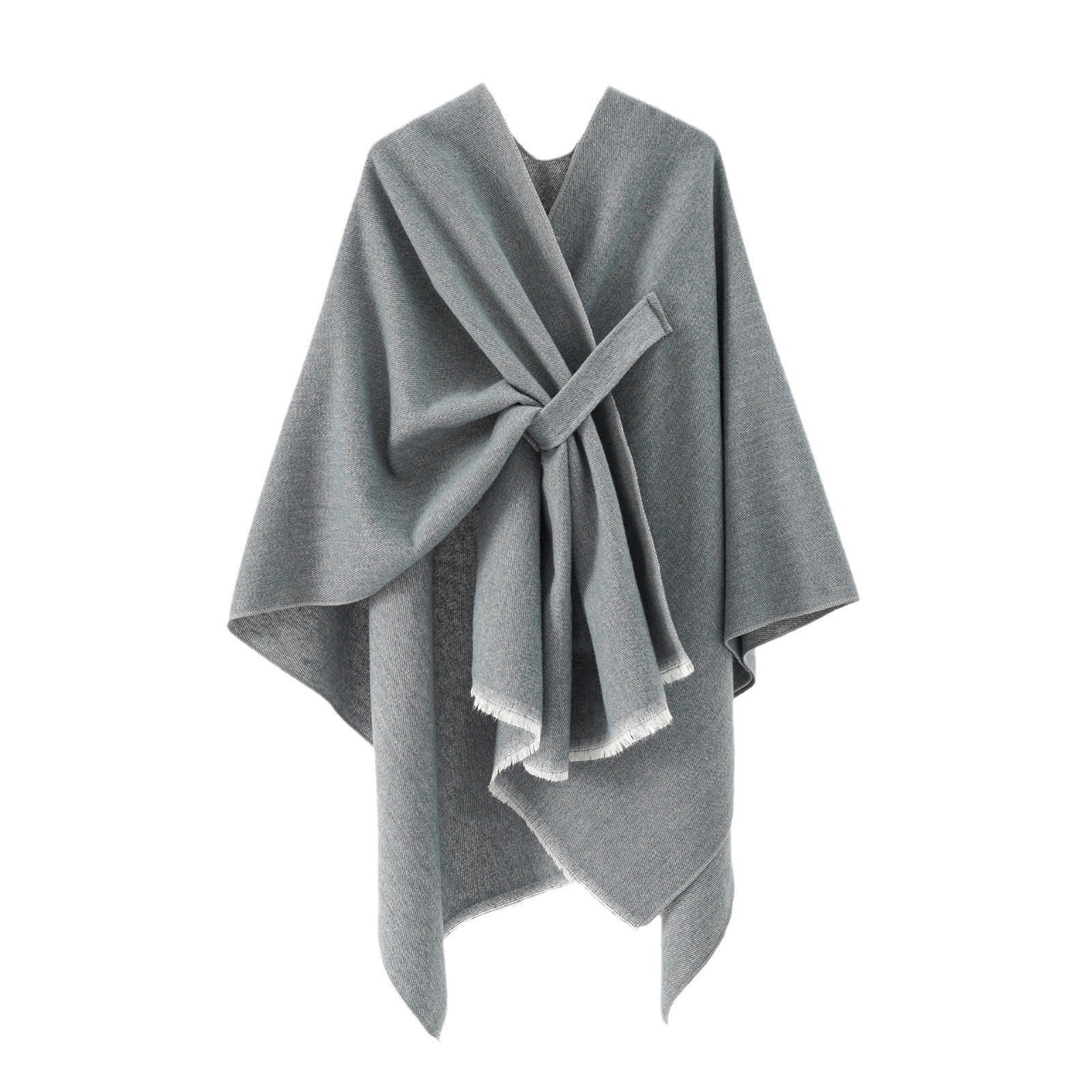 Autumn and winter solid color fashionable imitation cashmere shawl plain color split open cape
