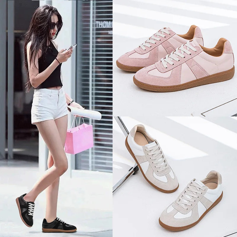 New Splicing Spell Colors Genuine Leather Shoes Flat Sneakers Temperament Trend Shoes Casual Sneakers Women Flats