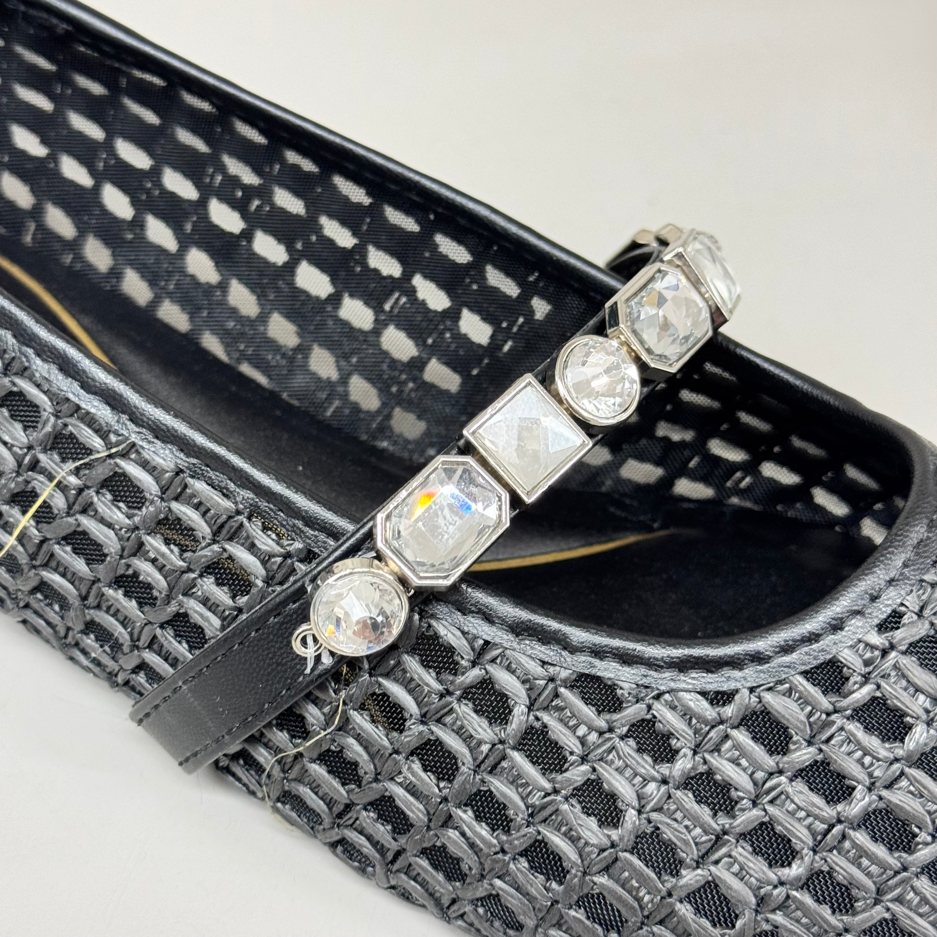 KENNETH COLE  New York Zeta Raffia Jewel Jane Flat Women's Sz 9 Black KL25ZMJ01