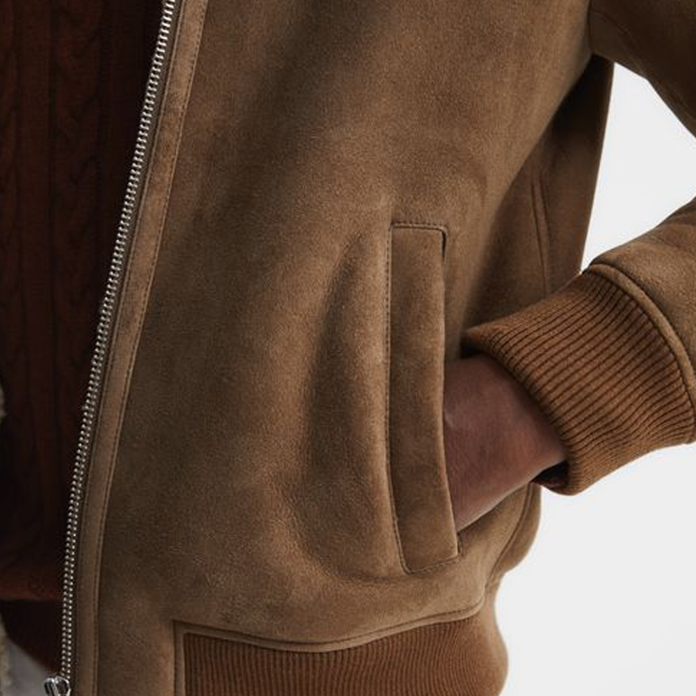 Men’s B3 Brown Sheepskin Flying Aviator Shearling Bomber Leather Flying Jacket