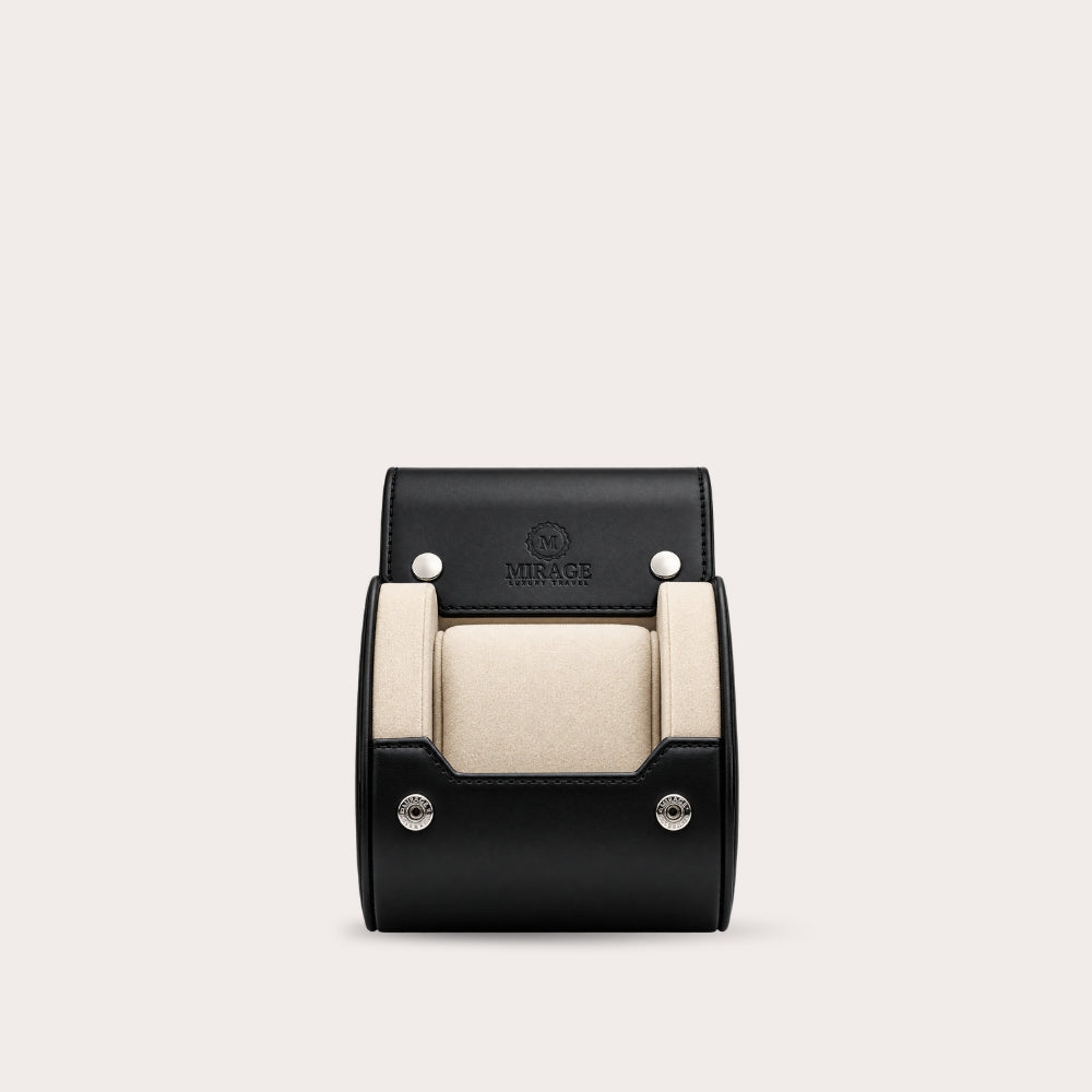 1 Watch Travel Case Vegan Leather Watch Roll (Jade Black - White Interior)