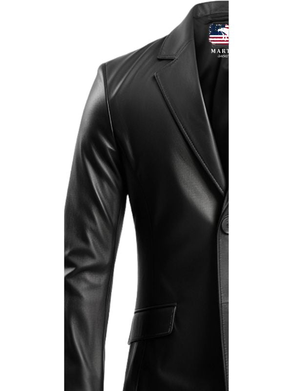 Men Black Leather Two Button Blazer – Leather Blazer for Men