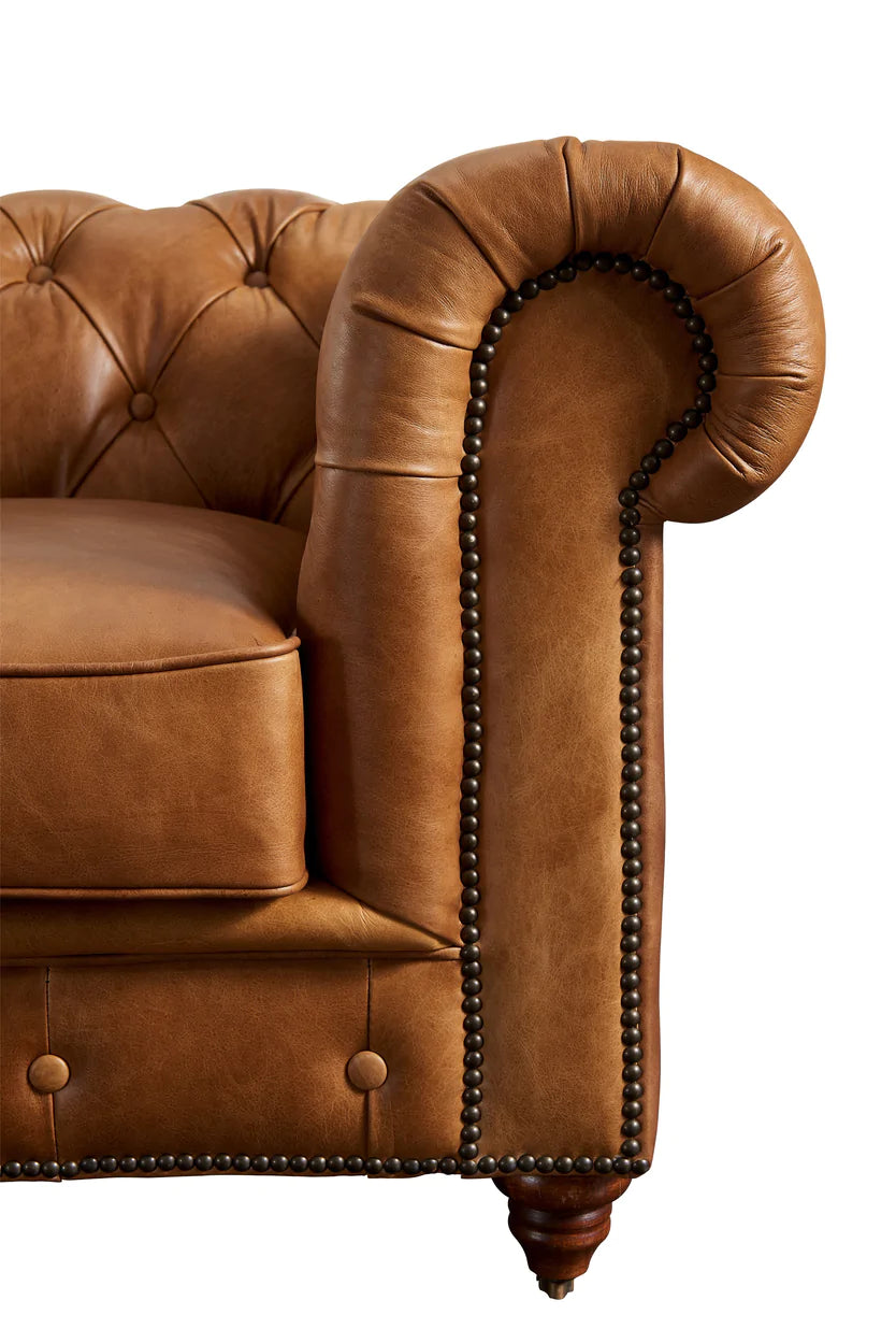 Century Chesterfield Love Seat - Light Brown Leather