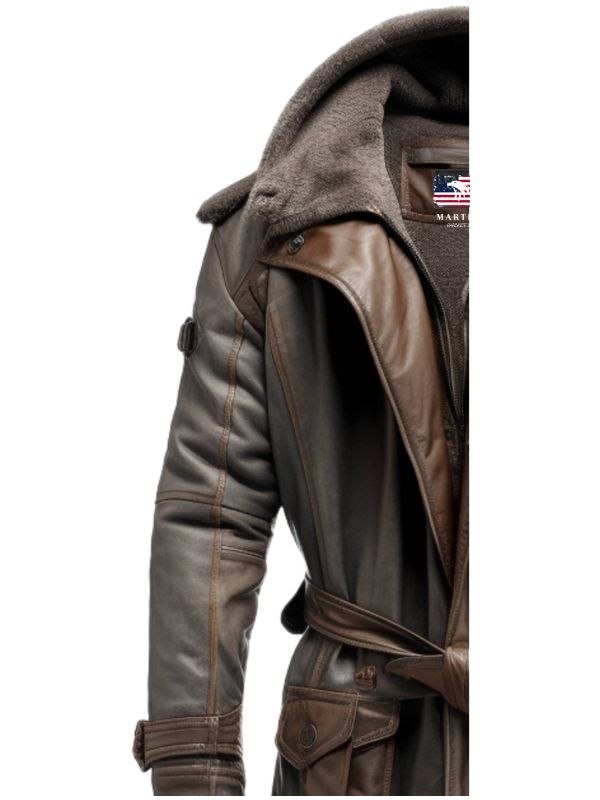 Men’s Dark Brown Leather Hooded Coat
