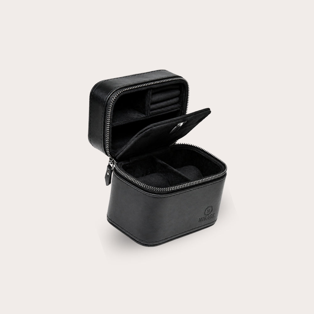 Watch and Jewelry Travel Case - Genuine Leather - Obsedian Black