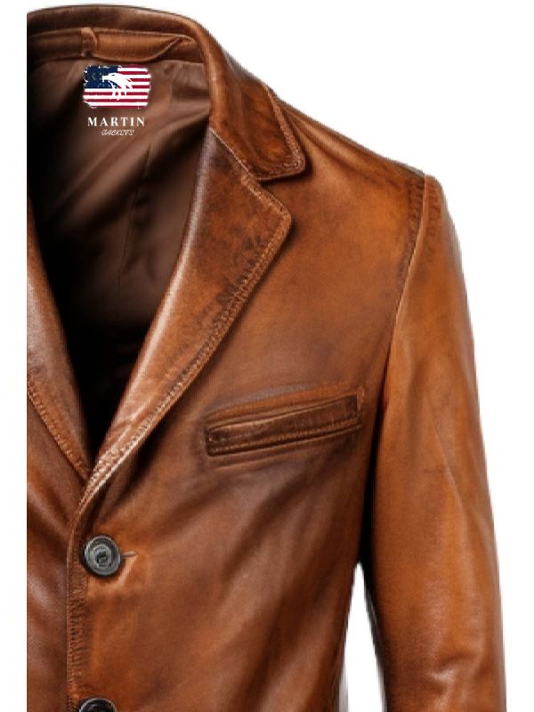 Men Brown Vintage Leather Blazer – Brown Leather Blazer