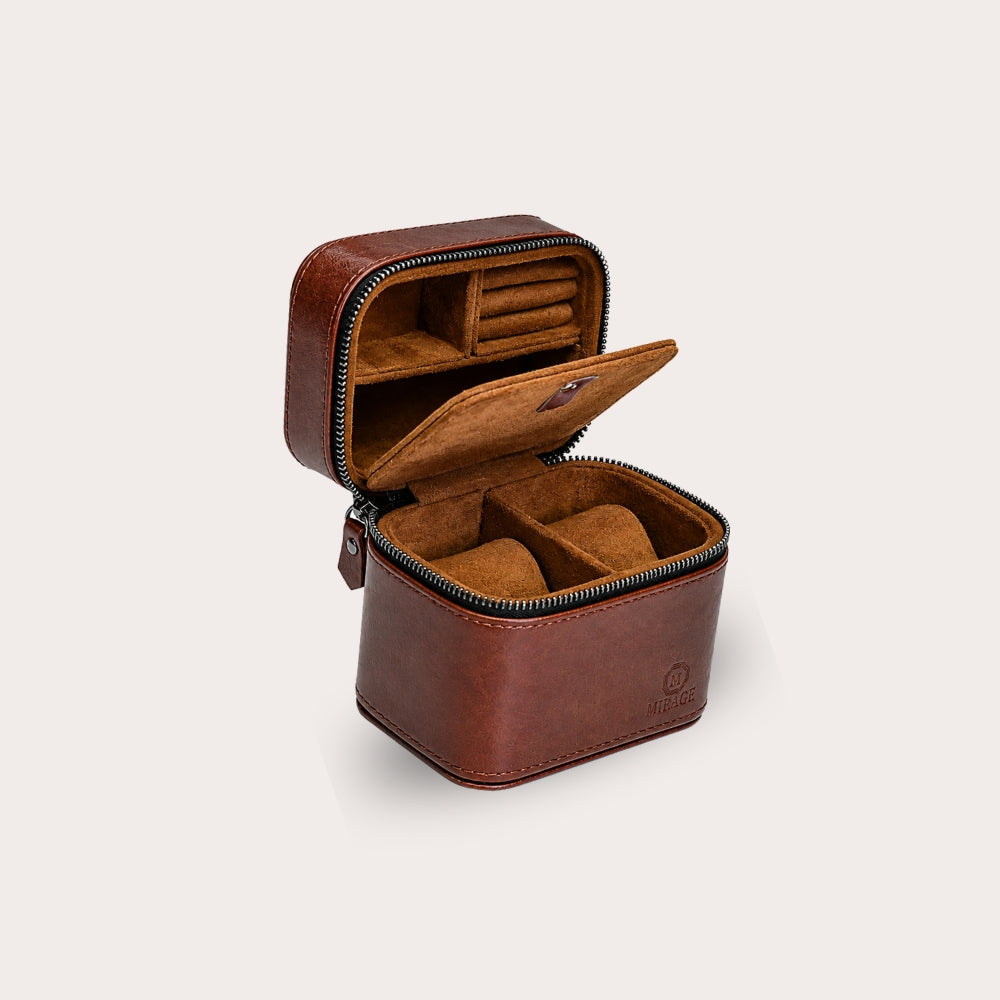 Watch and Jewelry Travel Case -  Coffee Brown Leather