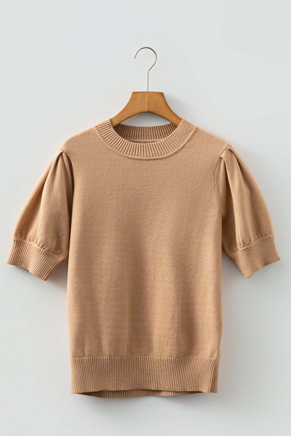 Chloe Solid Color Knit Short Puff Sleeve Sweater