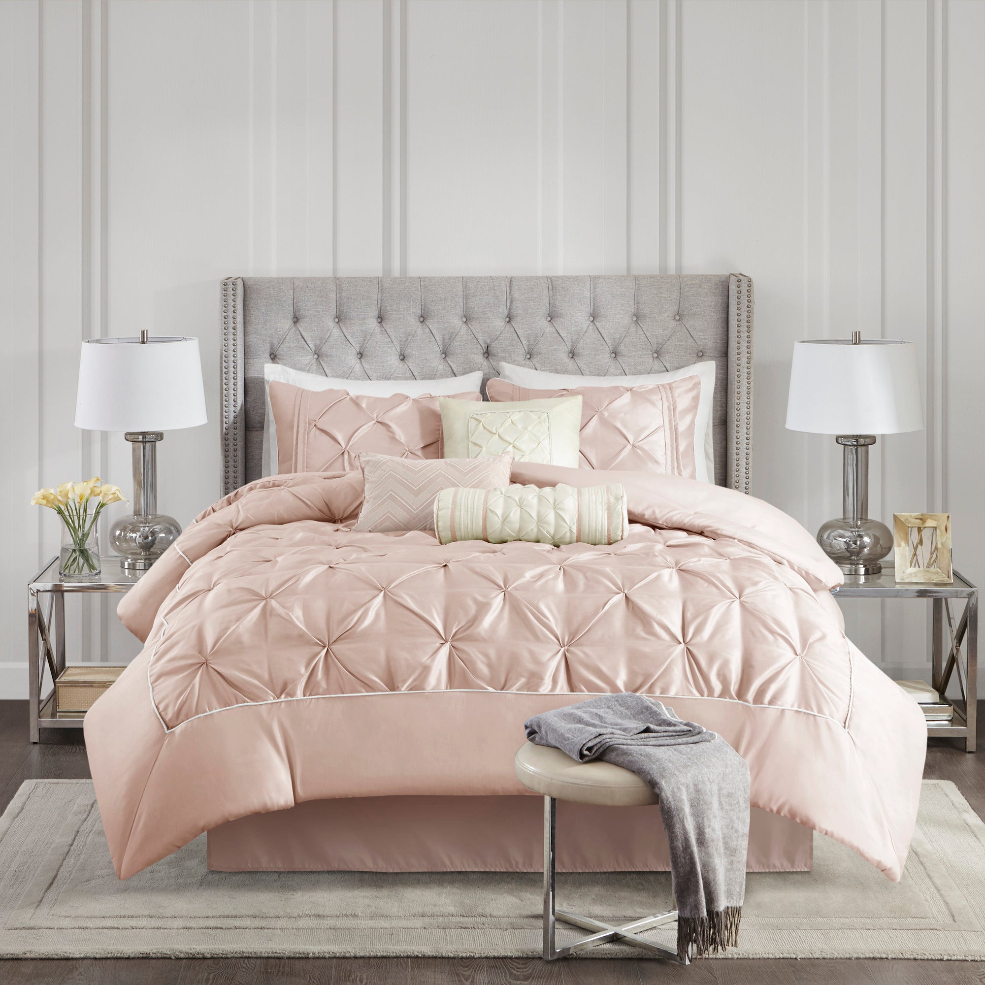 7-Piece Full 100% Polyester Pieced Pleated Tufted Comforter Set