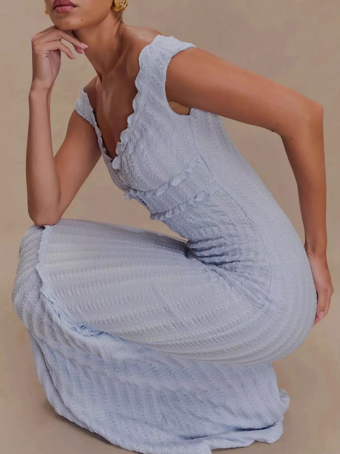 Frill Off-Shoulder Knit Maxi Mermaid Dress