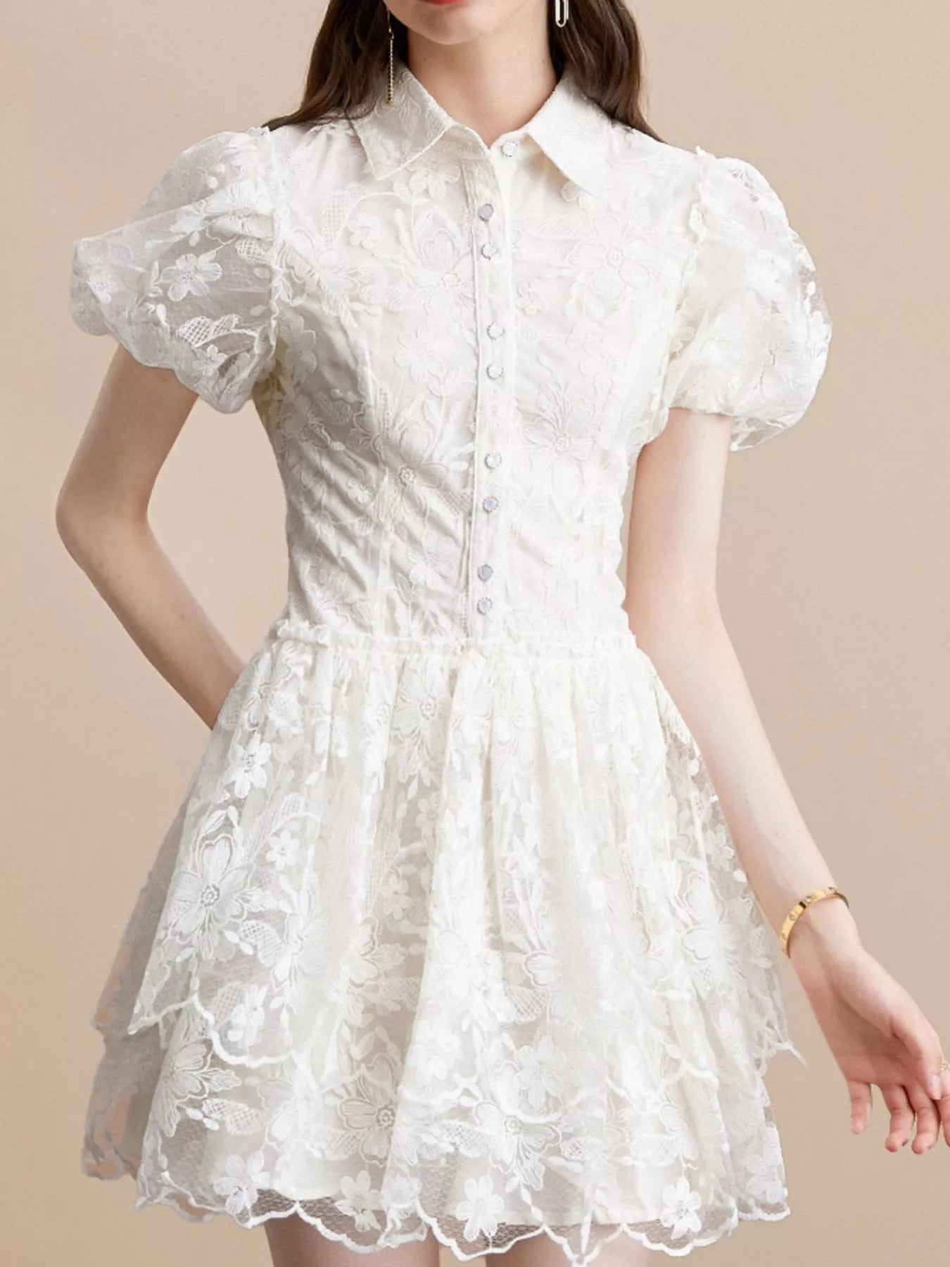 Lace Puff Sleeve Mini Dress