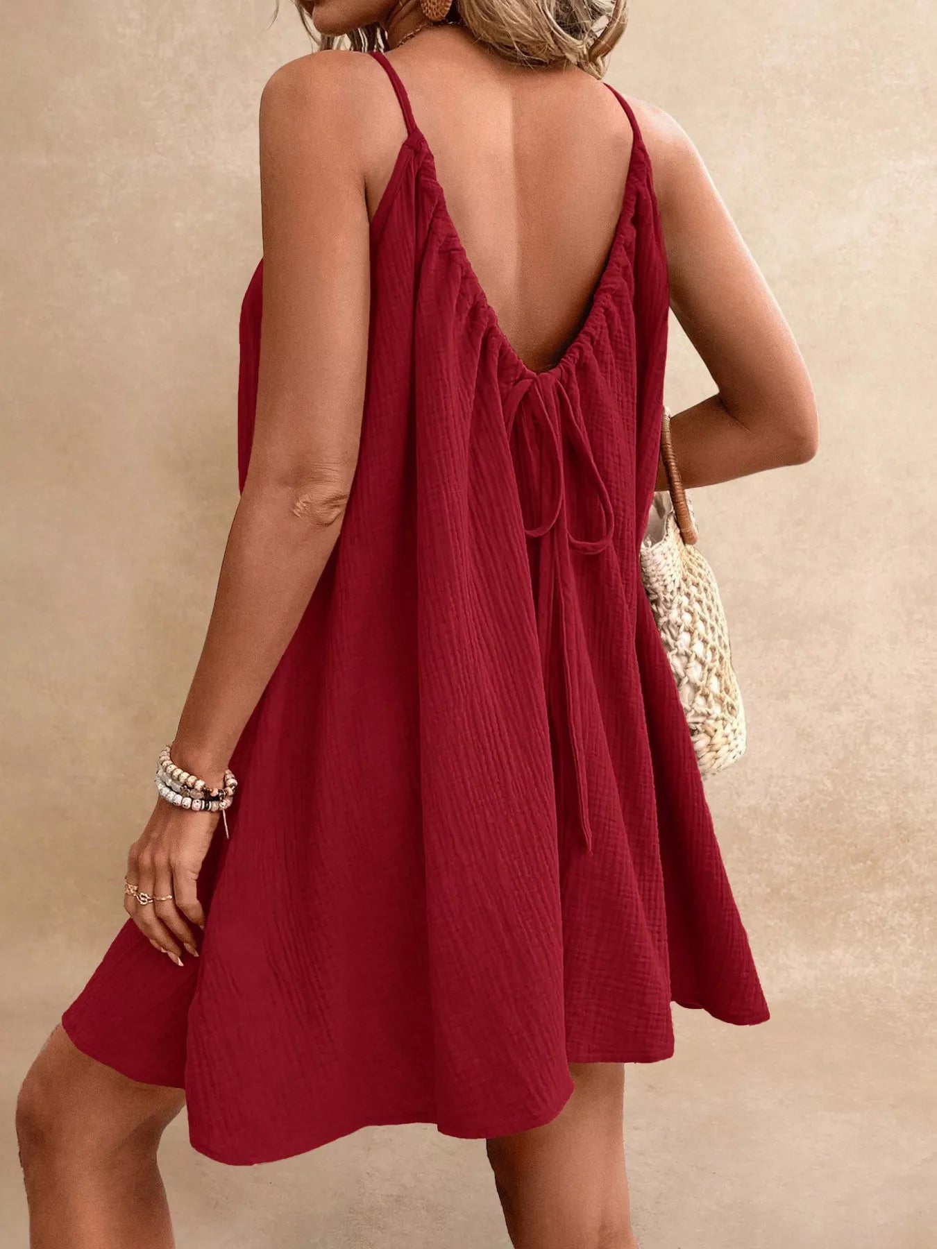 Casual Spaghetti Strap Gauze Dress