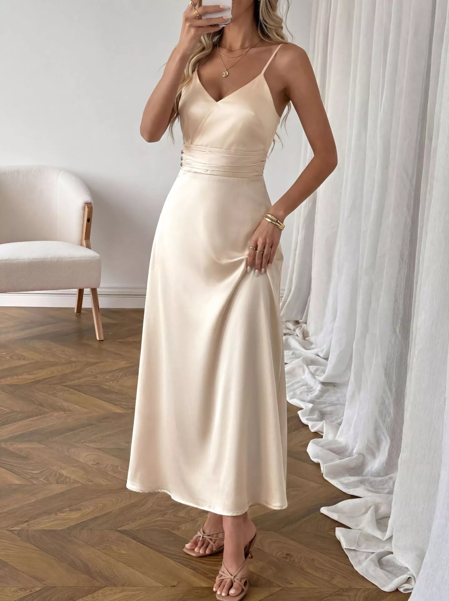Satin V-Neck Maxi Dress