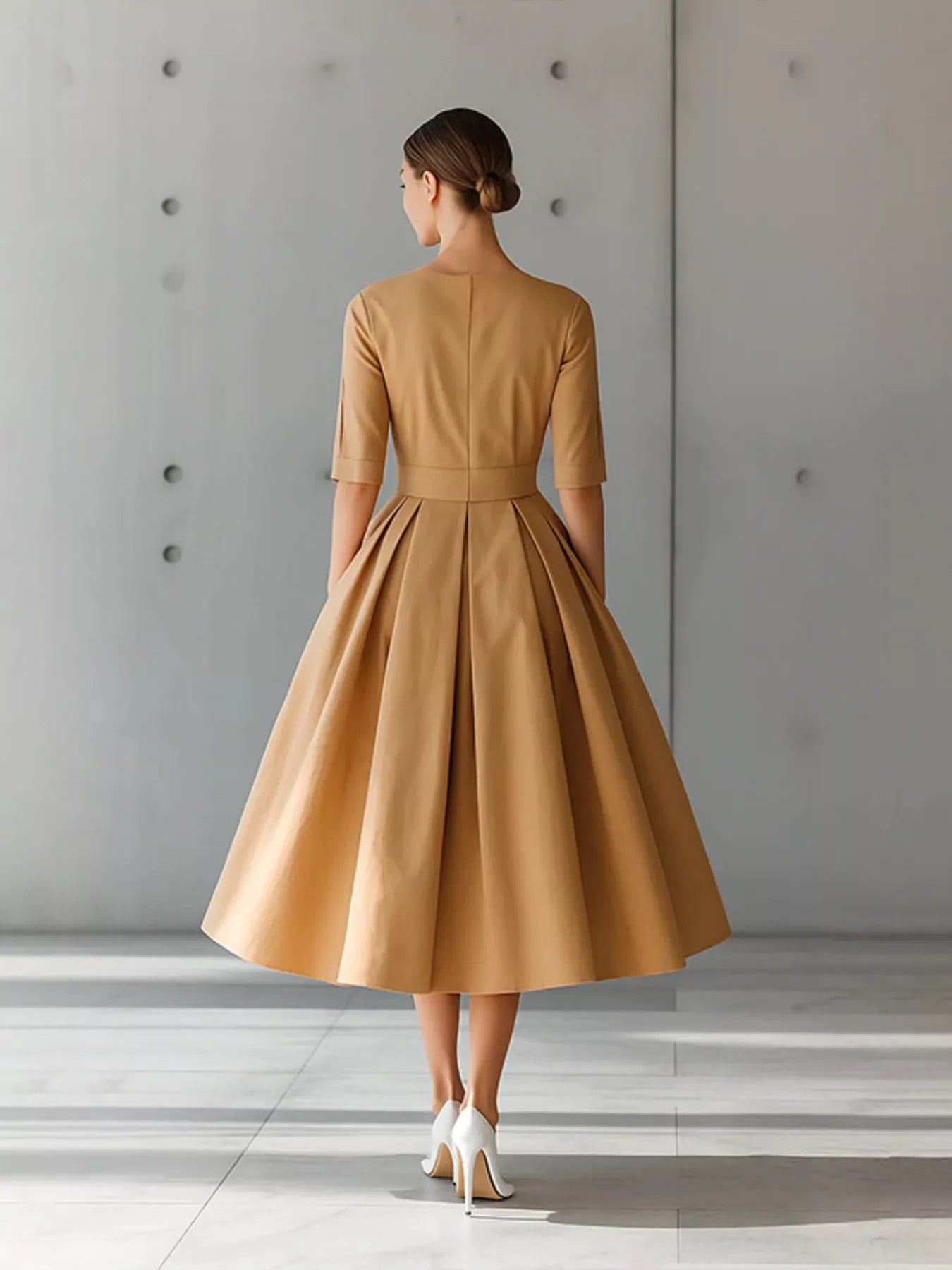 Round Neck A-Line Midi Dress