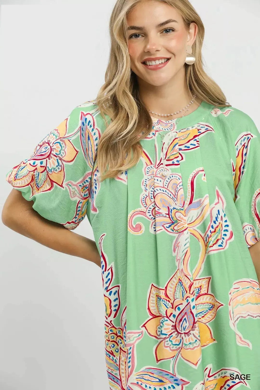 Umgee Boho Floral Print Mini Dress with Pockets