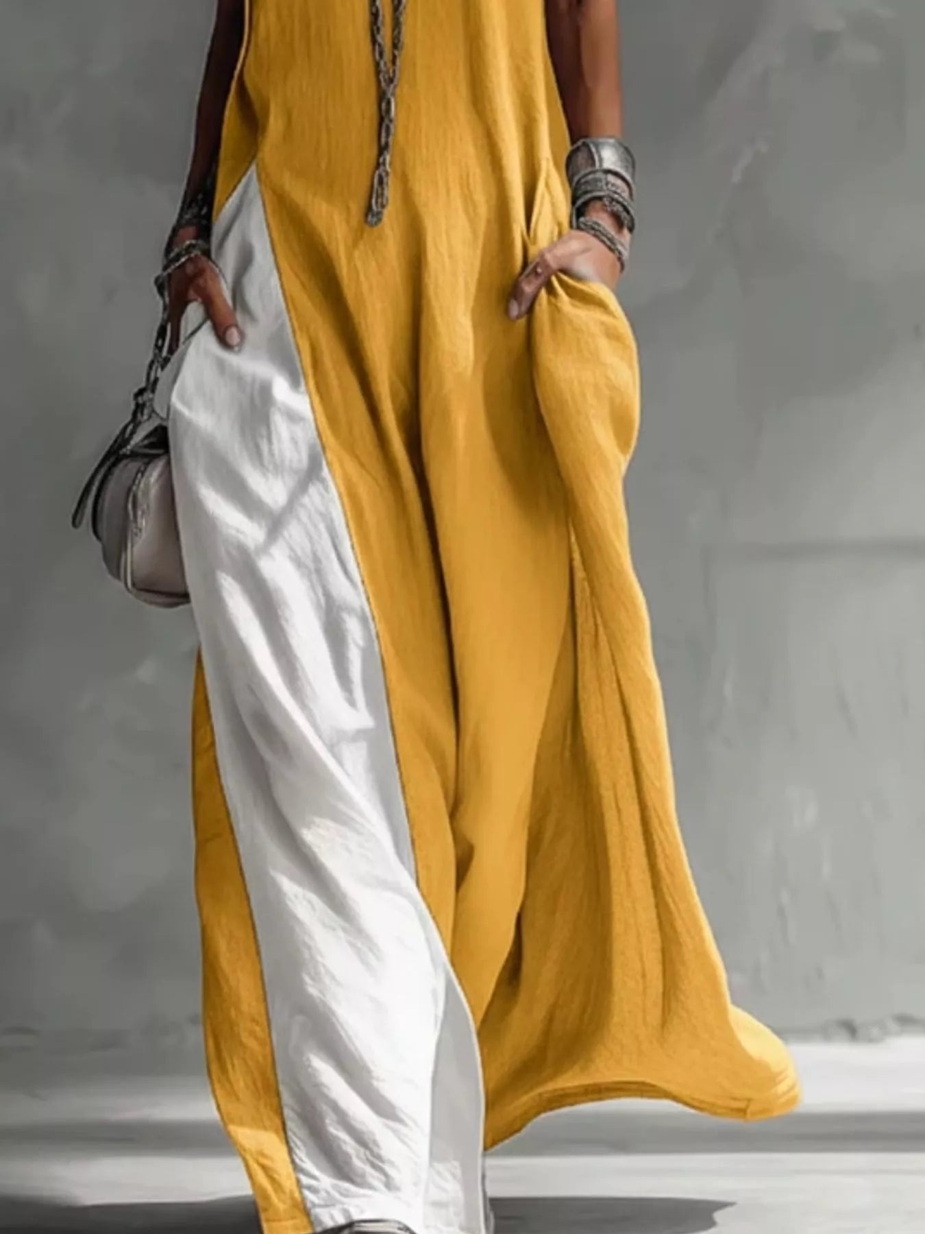 Two-Tone Sleeveless Maxi Dress