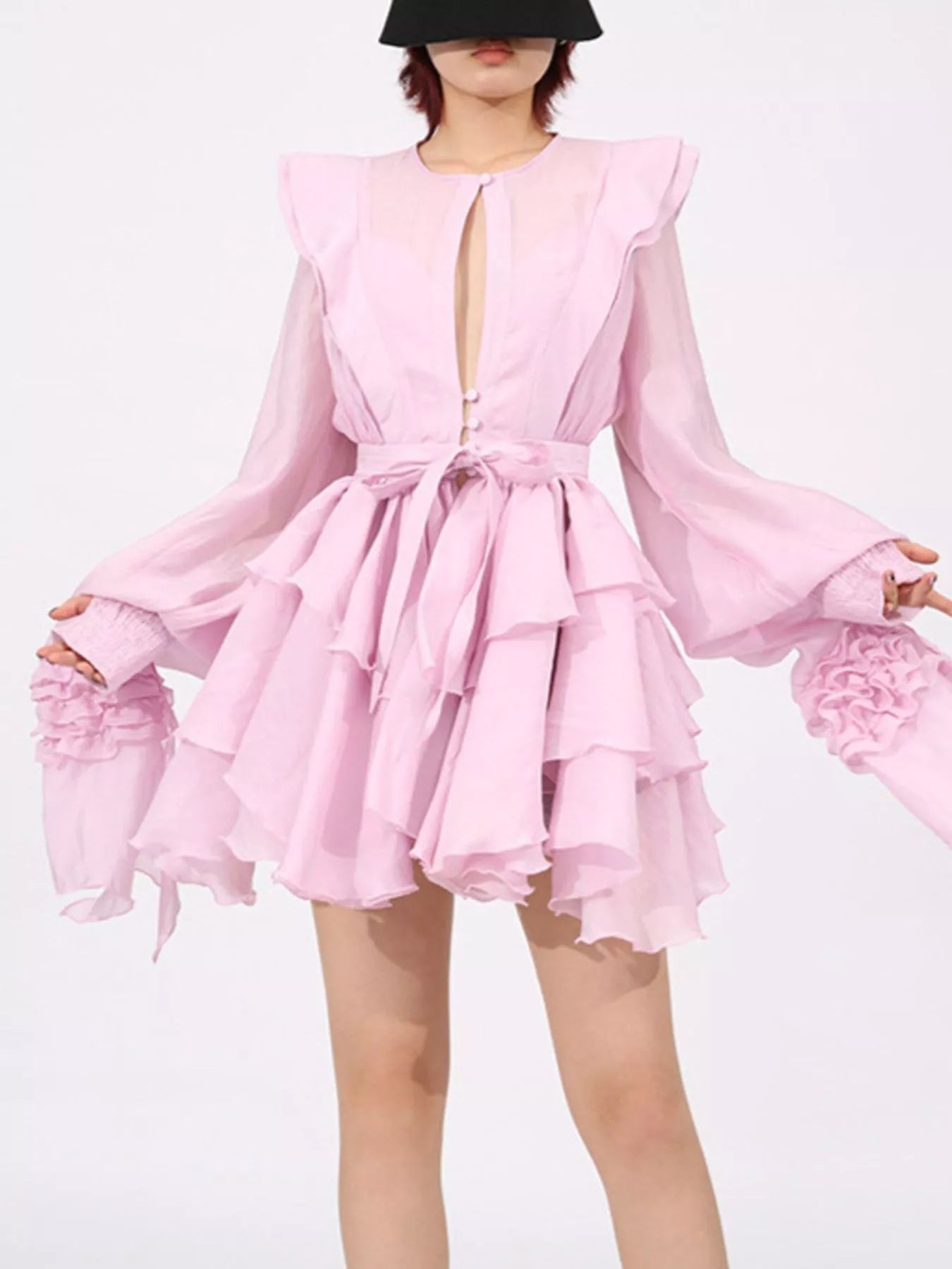 Ruffled Layered Long Sleeve Mini Dress