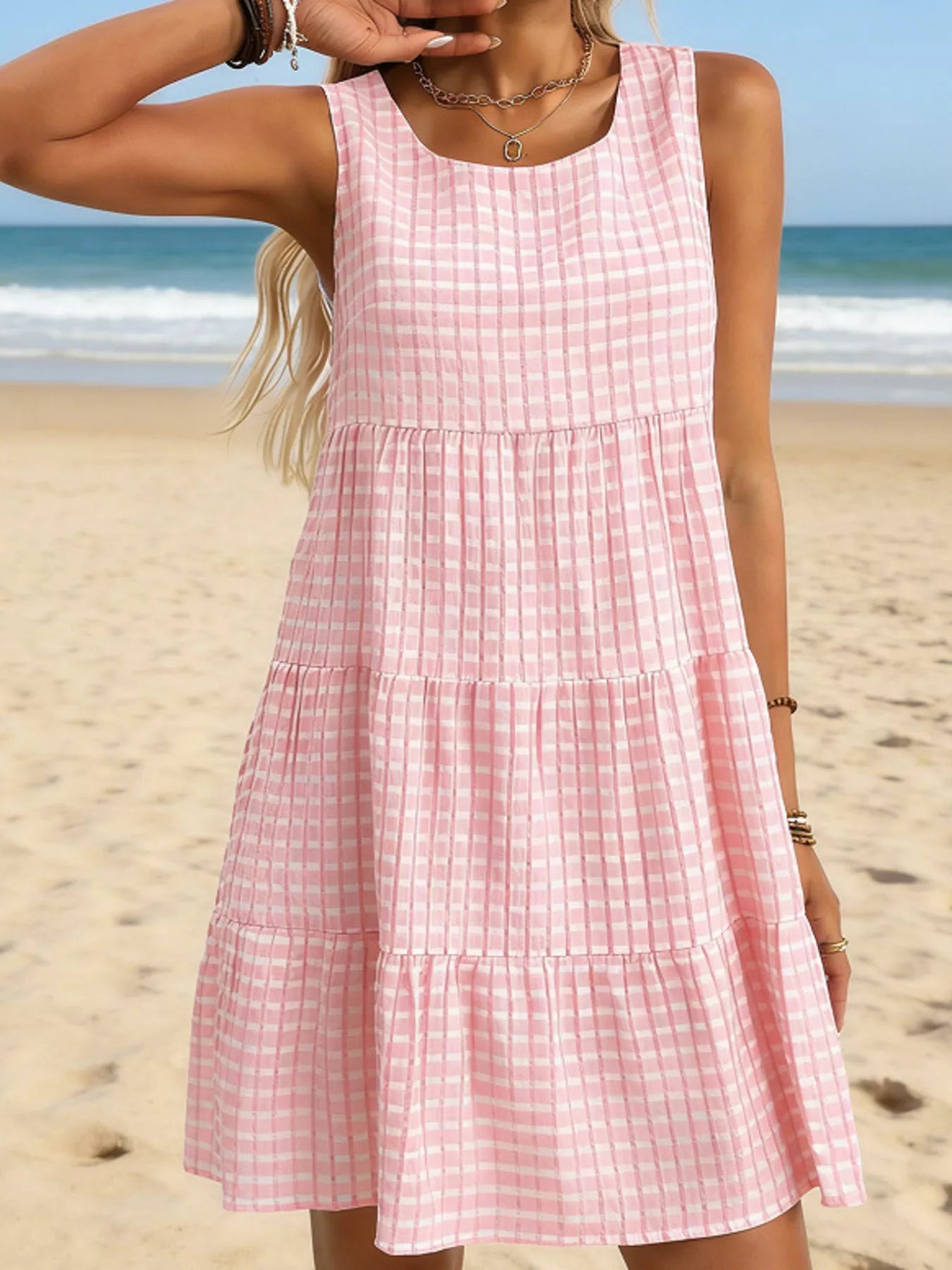 Textured Sleeveless Tiered Mini Dress