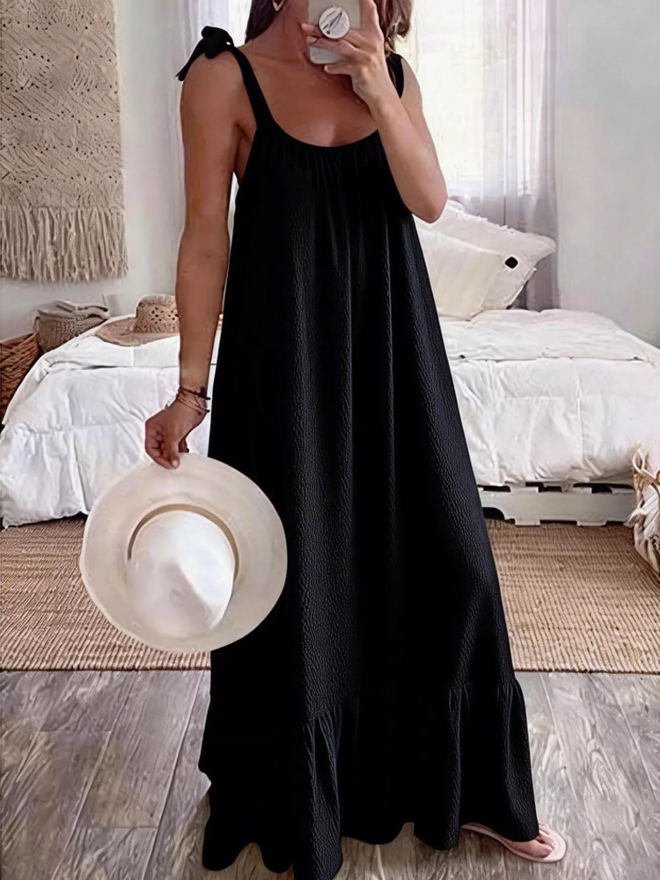 Sleeveless Tie Strap Flowy Maxi Dress