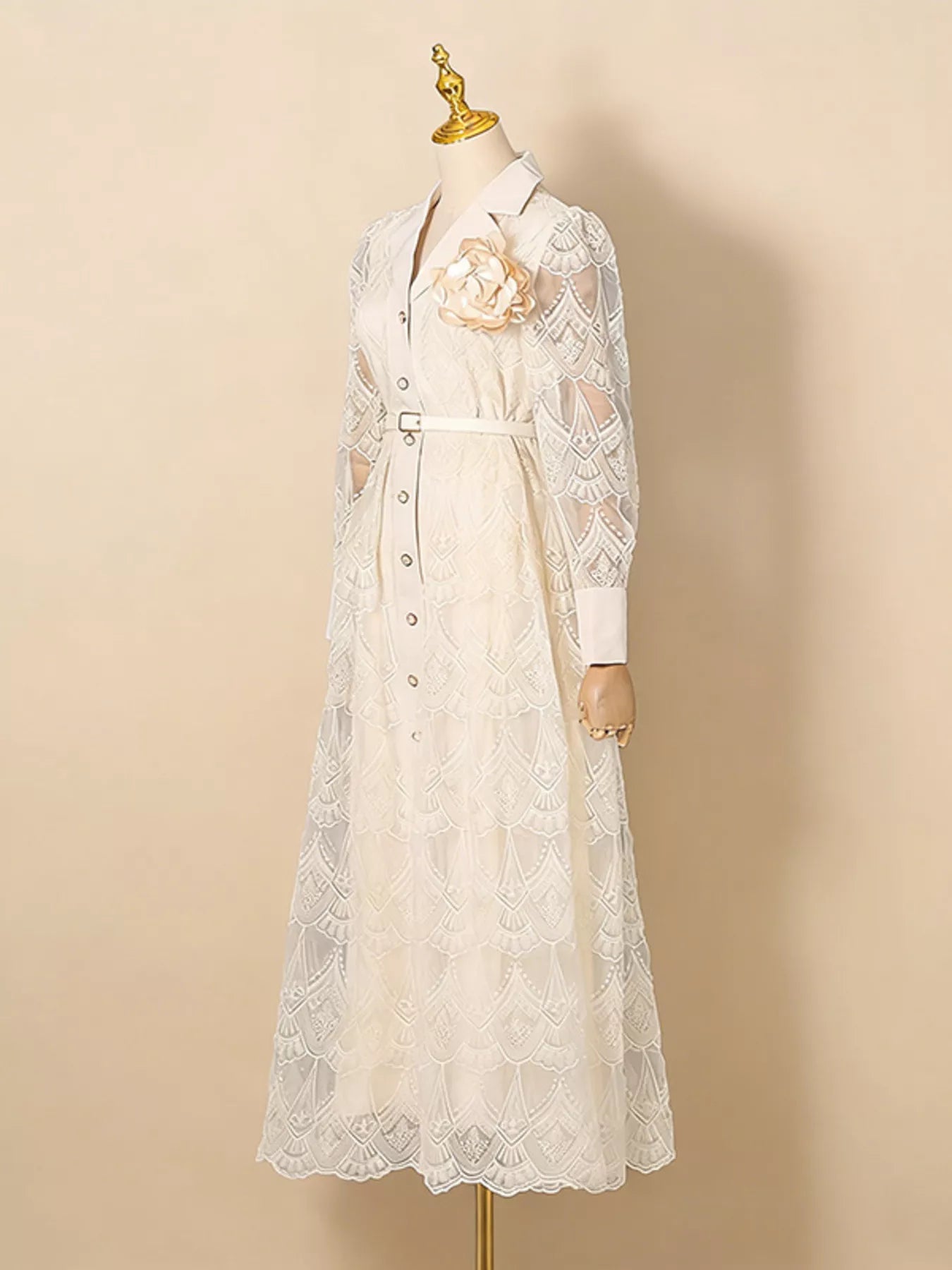 Lace Button Front Midi Dress