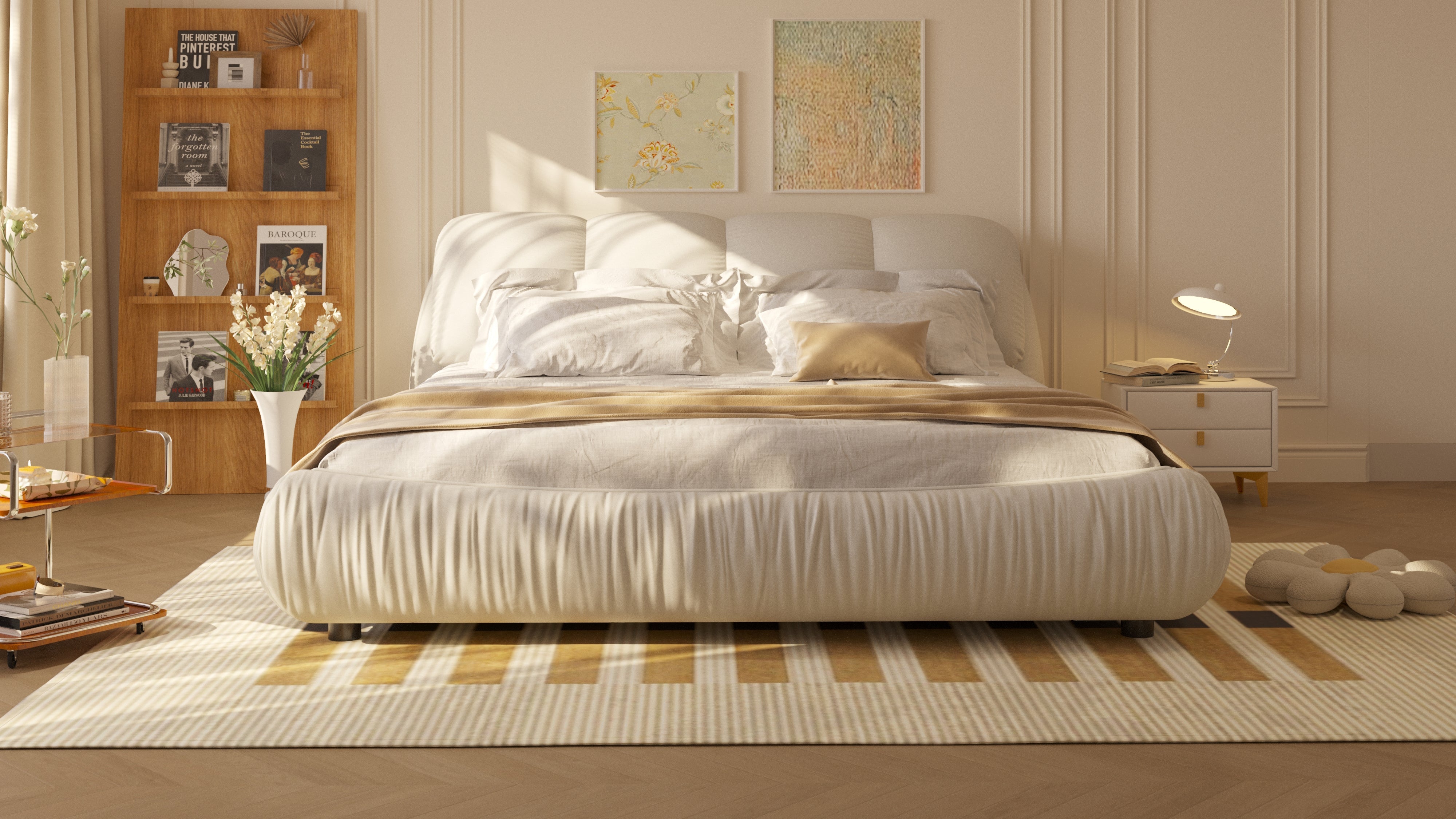 King Size Luxury Upholstered Platform Bed with Oversized Backrest