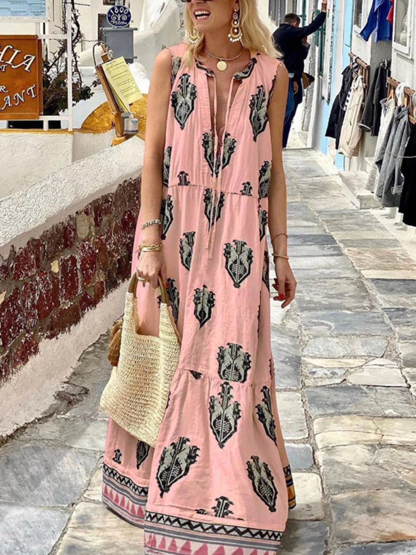 Printed Sleeveless Maxi Dress