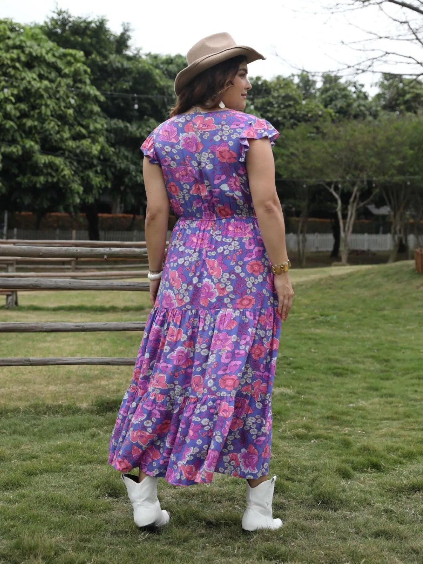 Plus Size Floral Print Tiered Maxi Dress
