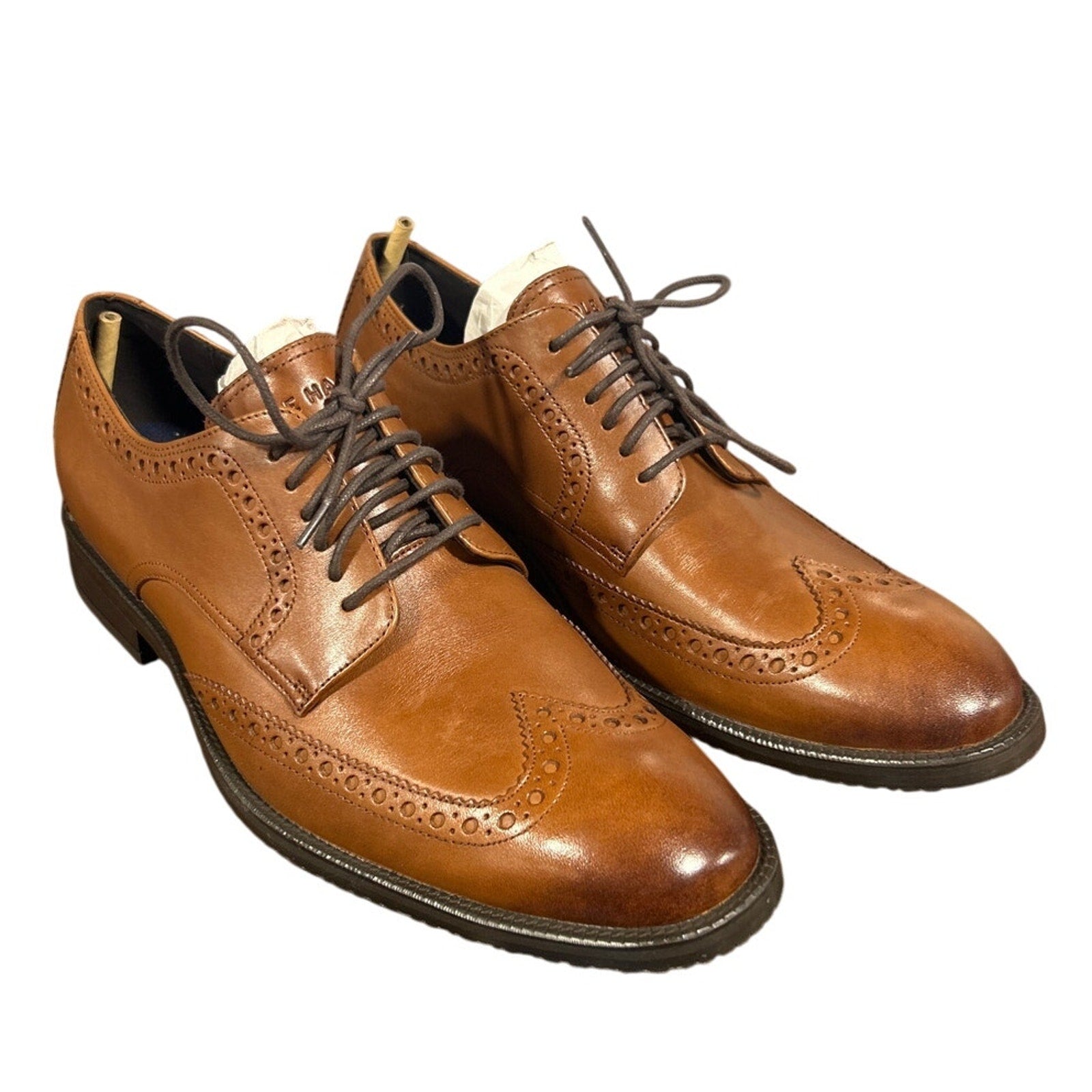 New In Box Cole Haan Men Size 8 British Tan Leather Wing Oxford Grand 360 Shoes