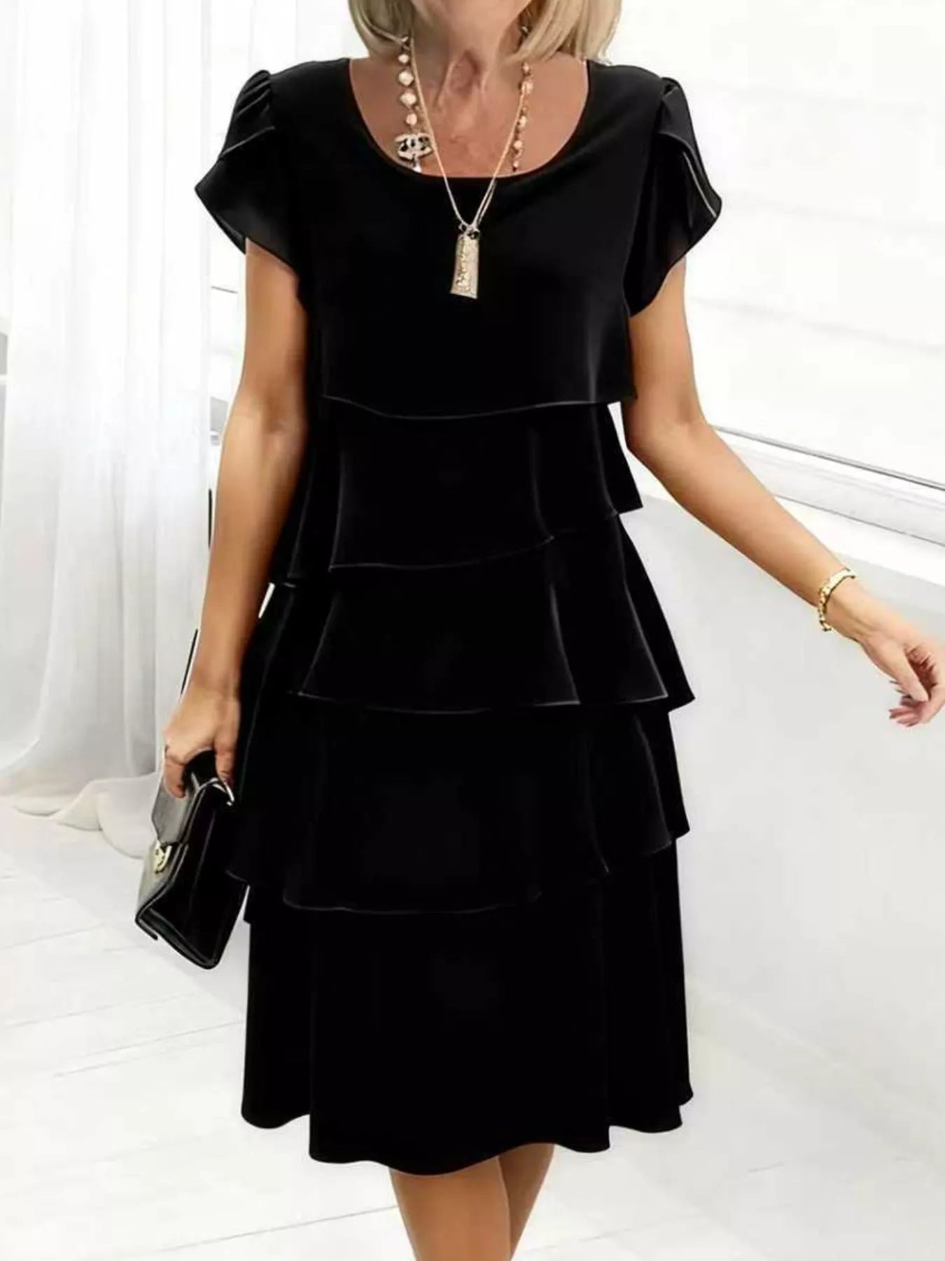 Full Size Ruffled Layered Petal Sleeve Dress Plus Size