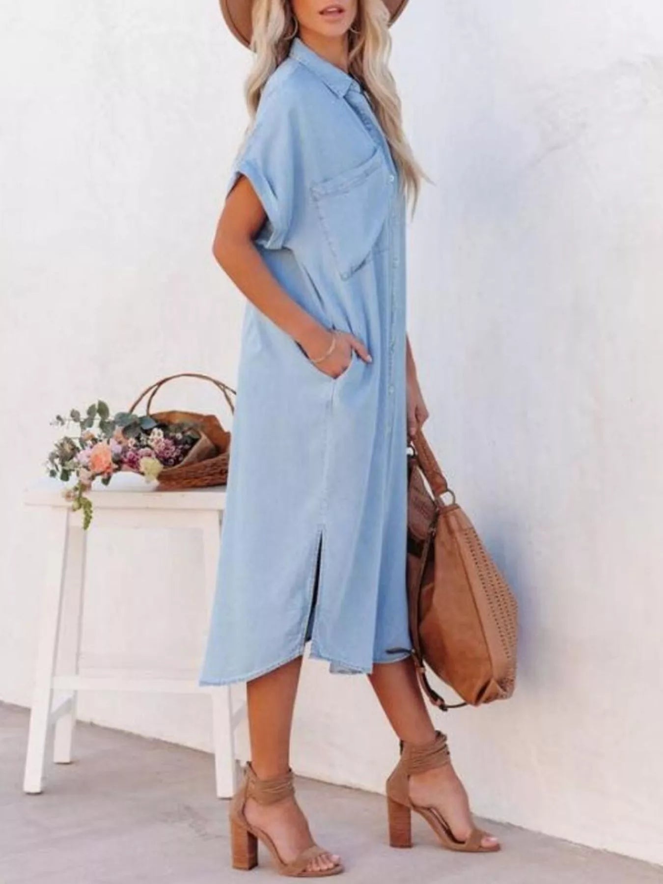 Casual Shirt Dress with Side Slits