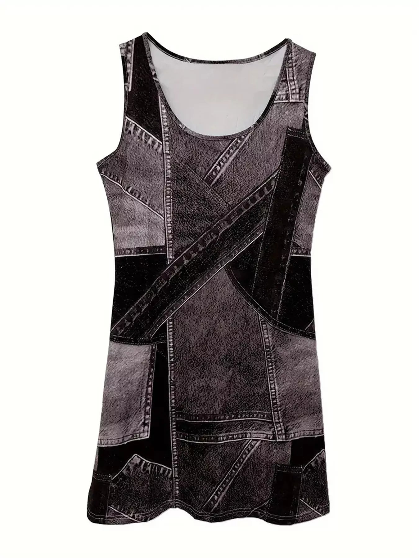Patchwork Denim Sleeveless Dress