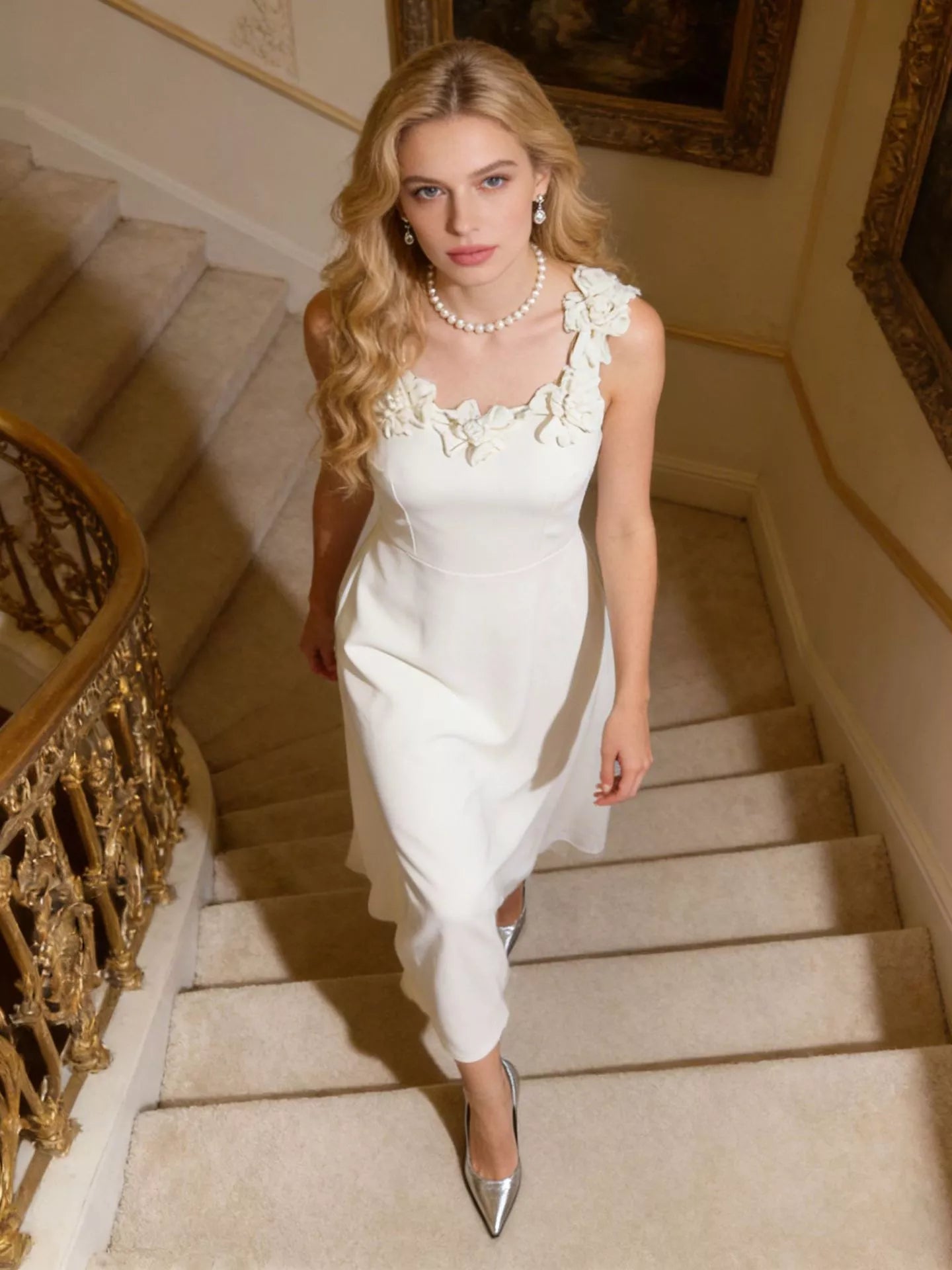Floral Embellished Sleeveless Midi Dress
