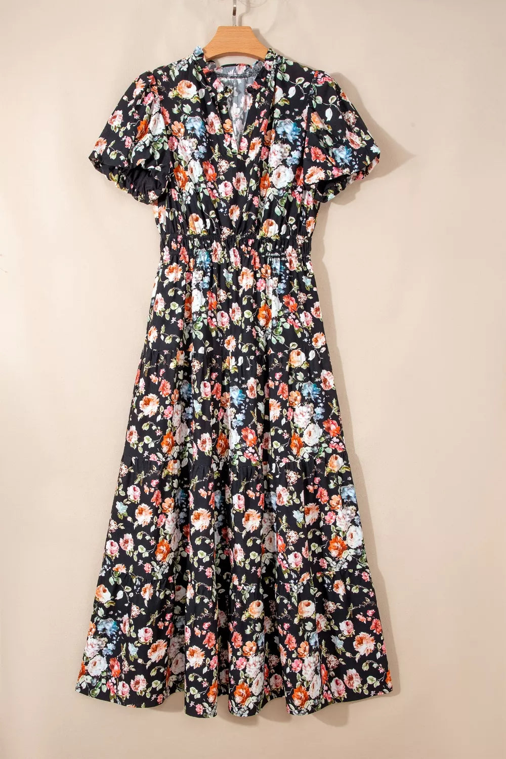 Floral Print Smocked Waist Maxi Dress