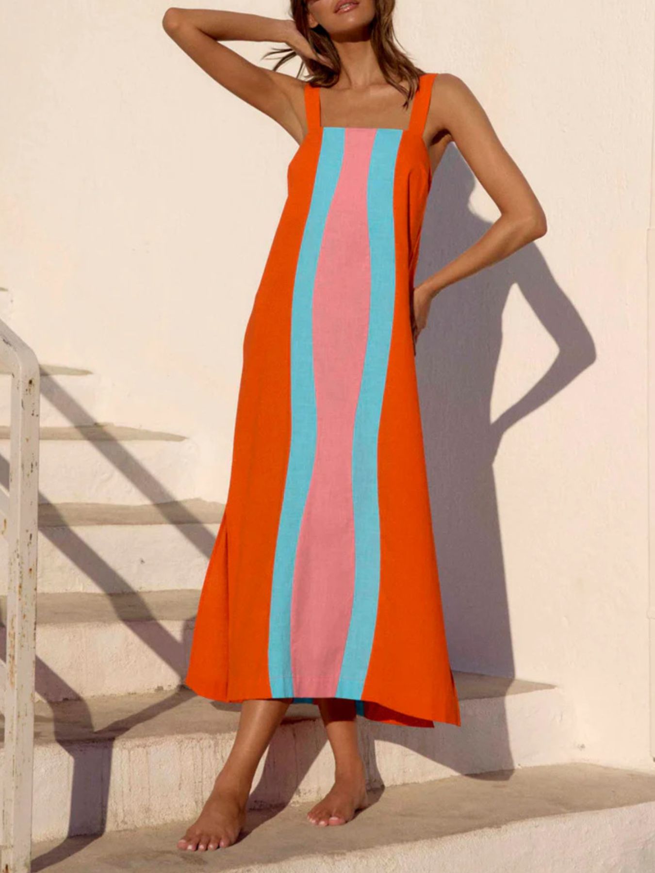 Striped Wide Strap Midi Dress
