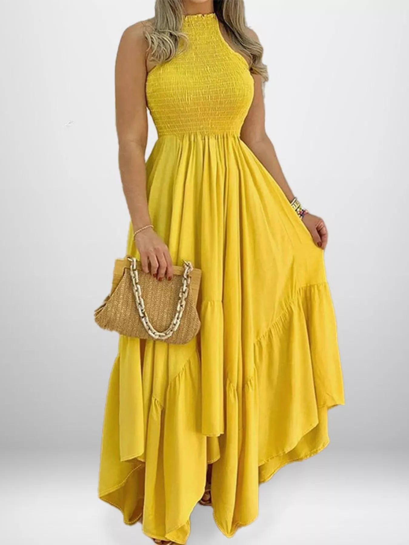 Full Size Smocked Sleeveless Ruffle Hem Maxi Dress Plus Size