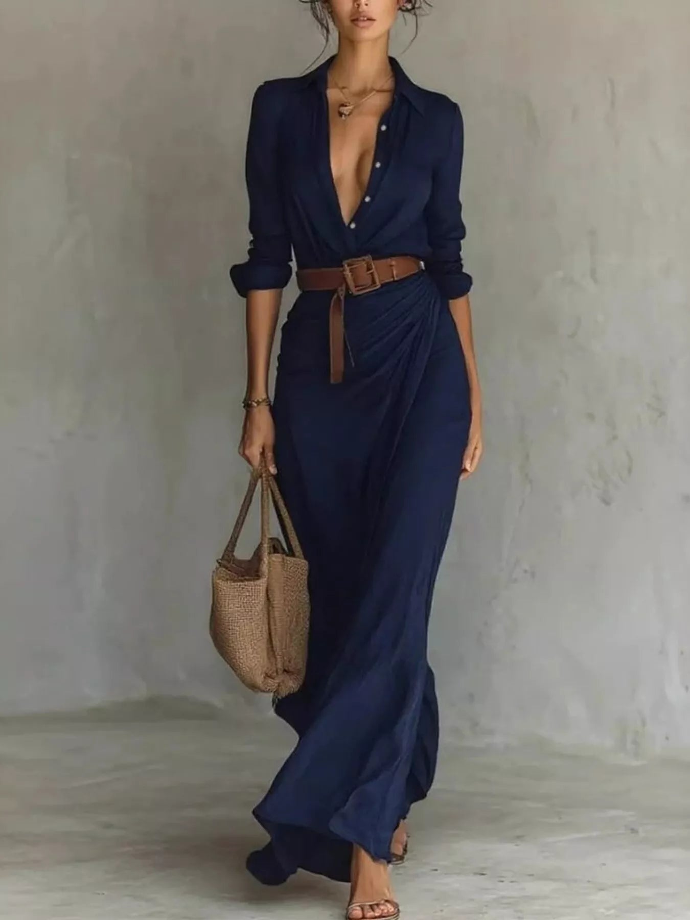 Full Size Ruched Long Sleeve Maxi Dress Plus Size