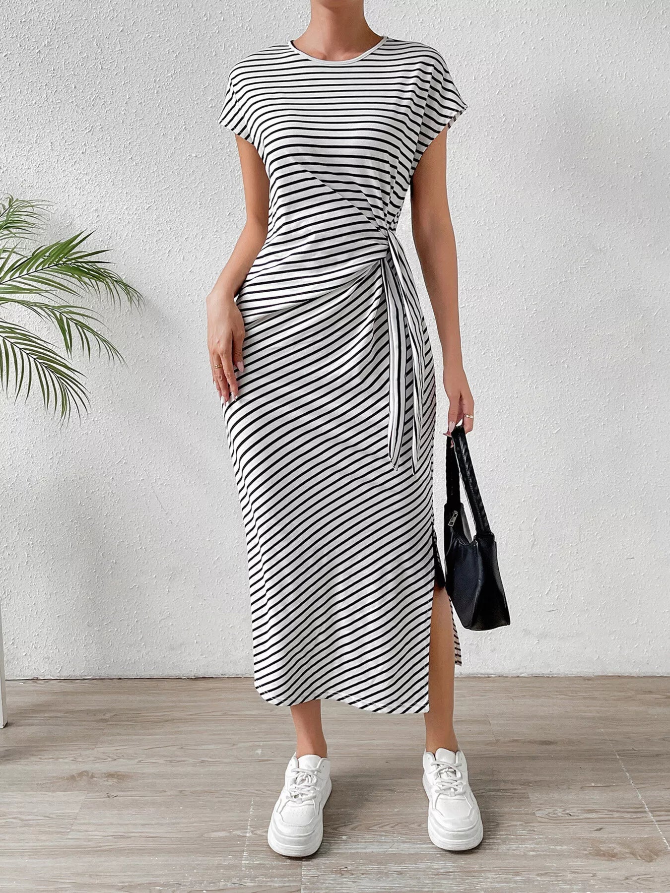 Striped Tie-Waist Midi Dress