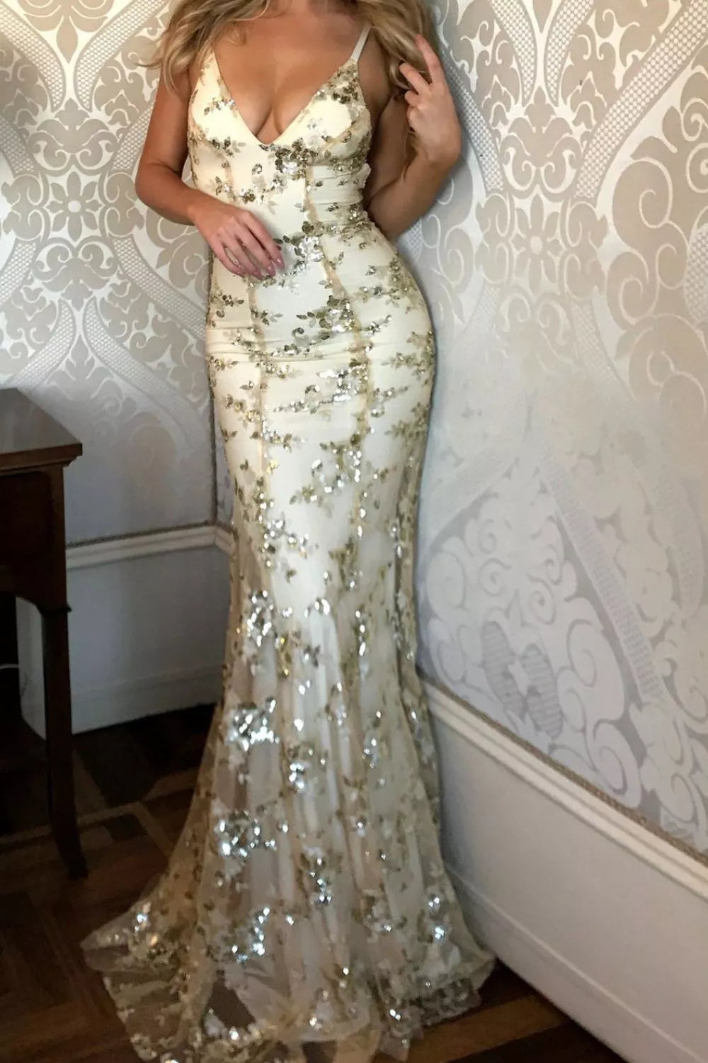 Full Size Sequin Tie Back V-Neck Maxi Dress Plus Size