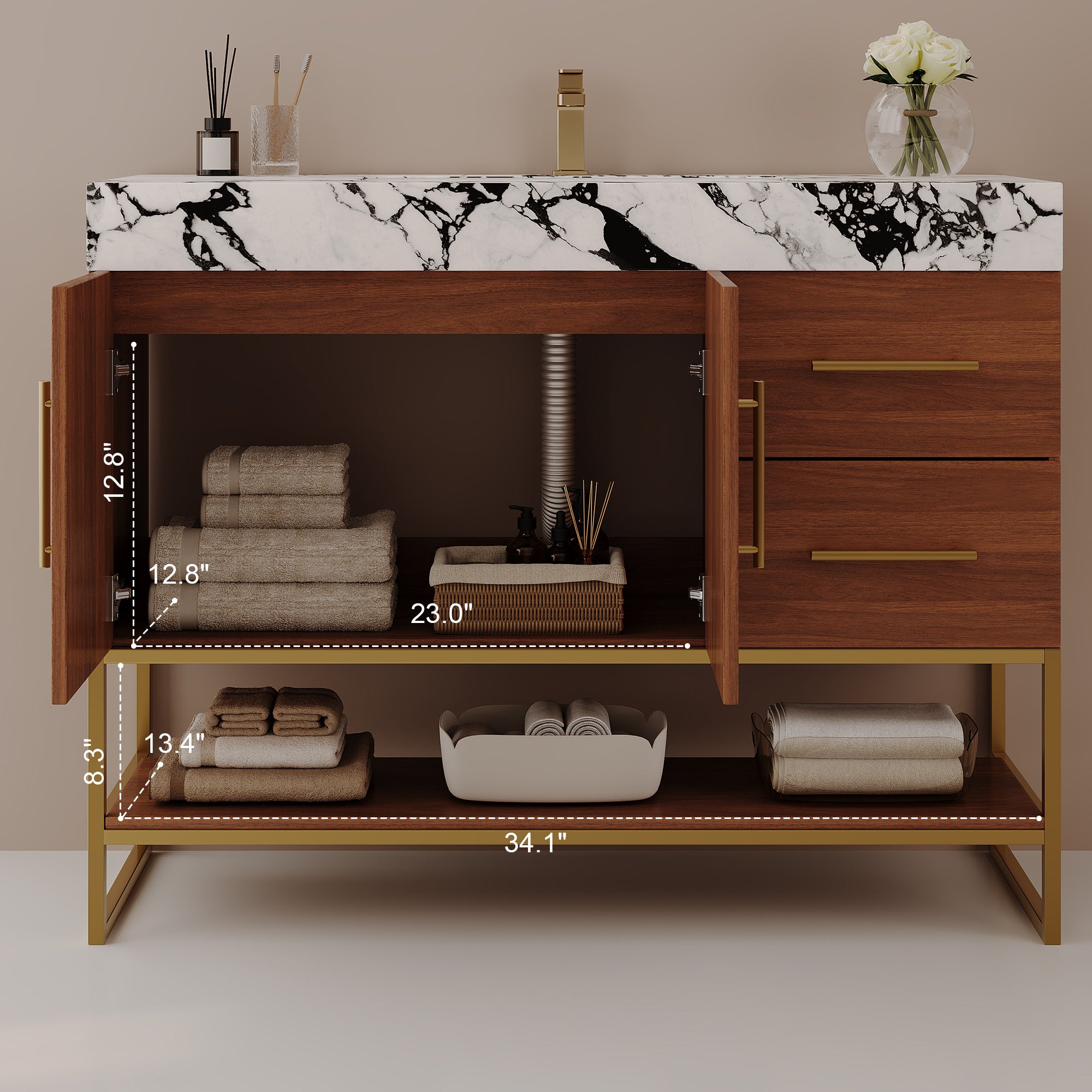 36" Modern Free-Standing Bathroom Vanity with Seamless Sink