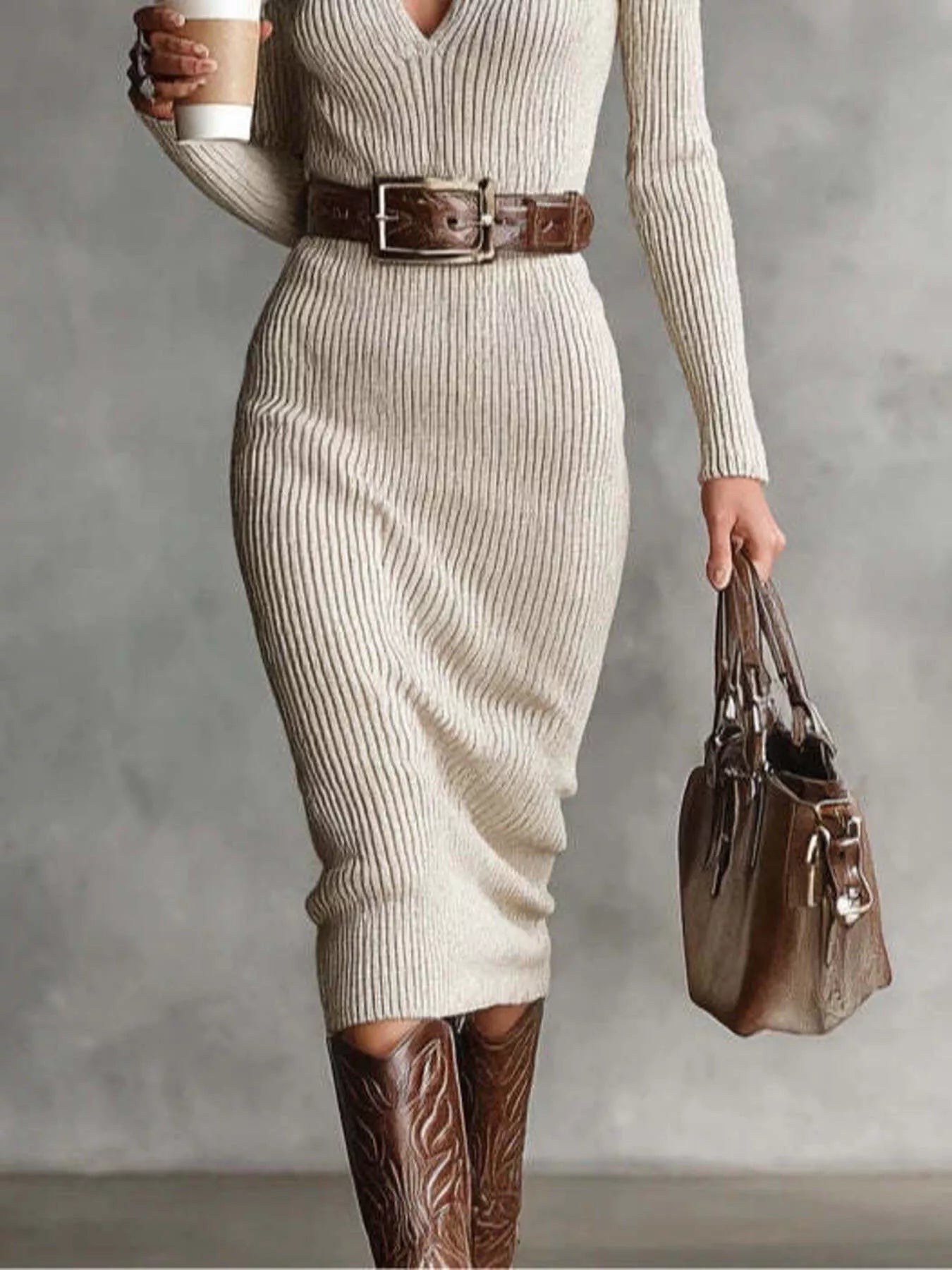 Full Size Ribbed Knit Turtleneck Sweater Dress Plus Size