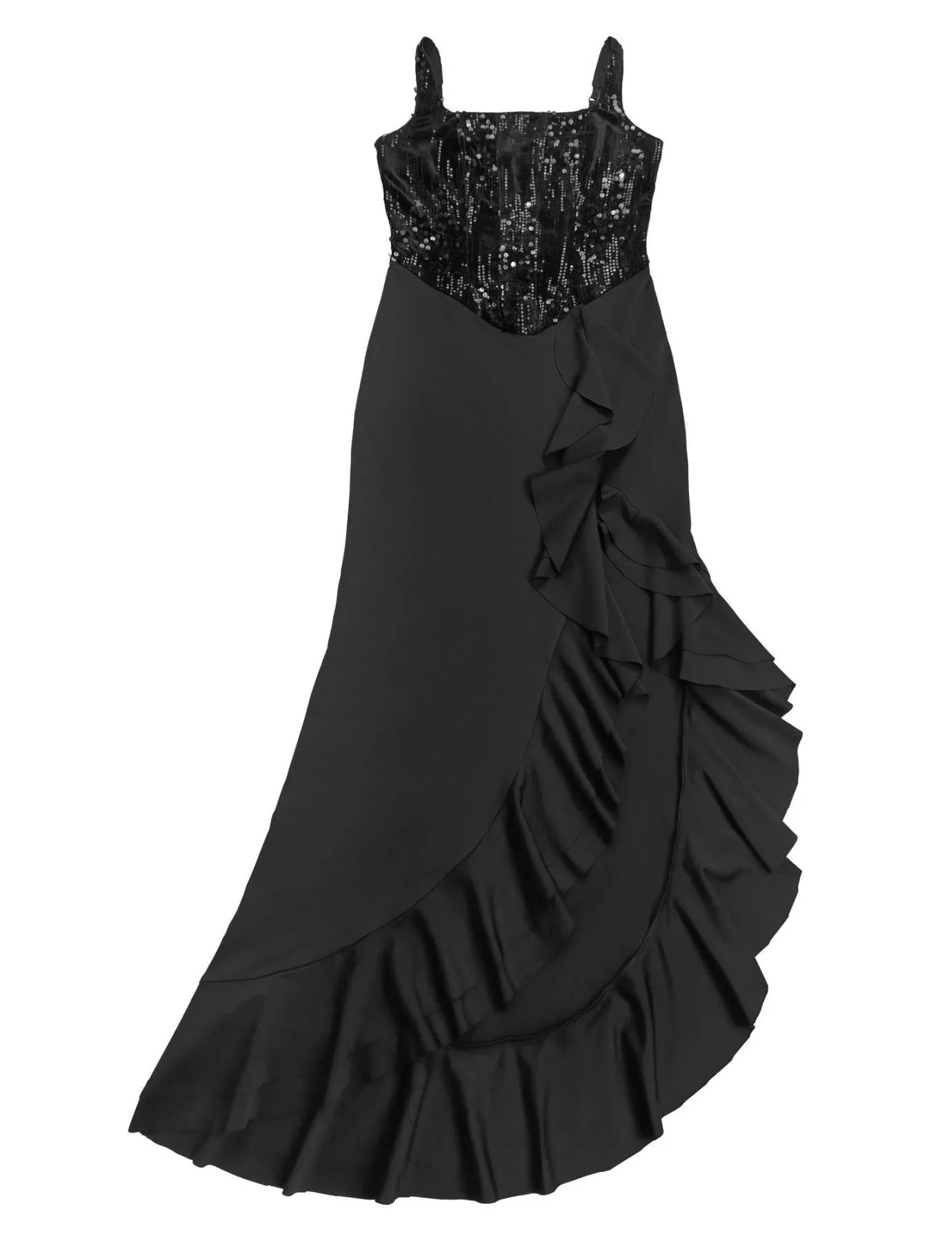 Sequin Ruffle Hem Maxi Dress