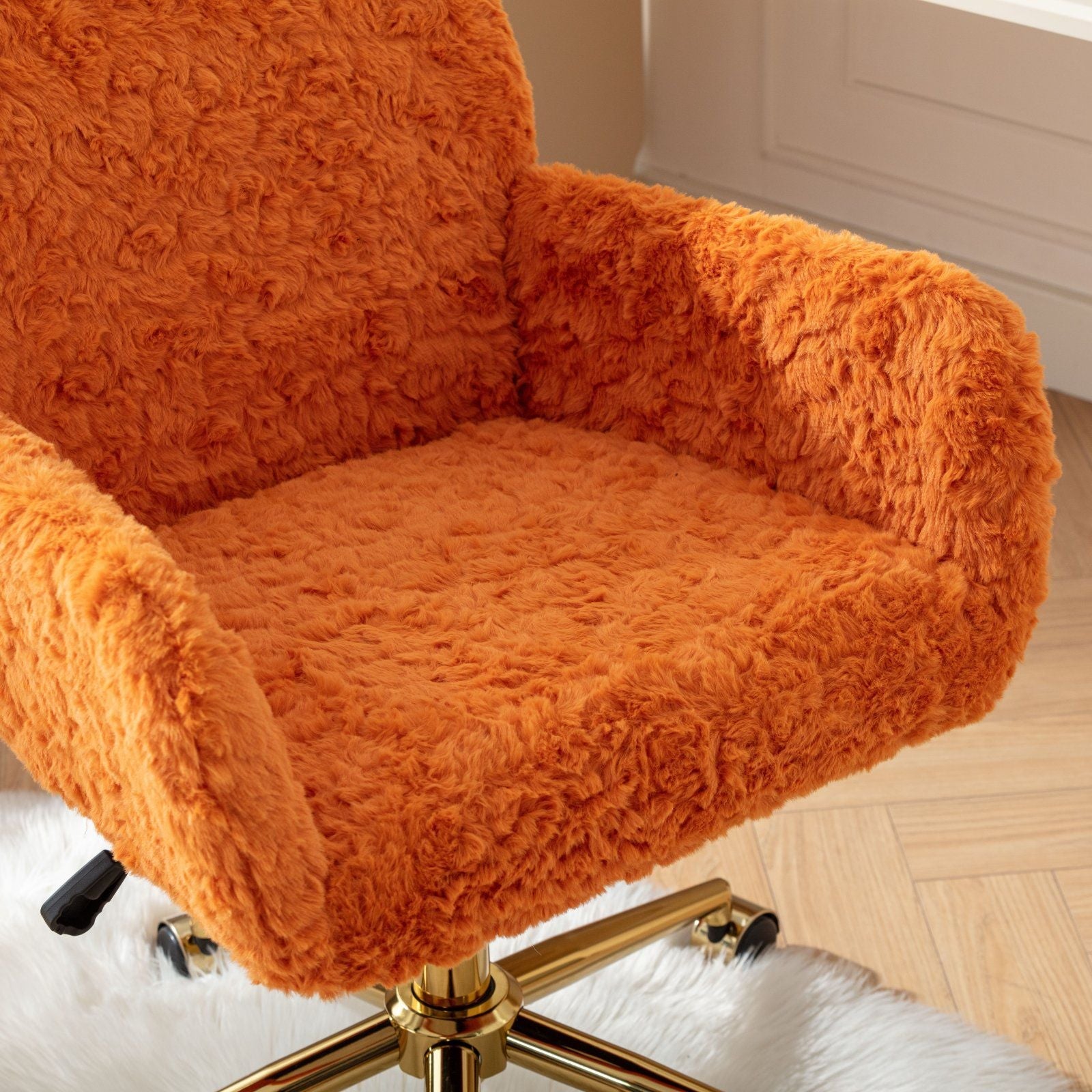 Office Chair, Artificial Rabbit Hair Home Office Chair With Metal Base, Adjustable Desk Chair Swivel Office Chair, Vanity Chair