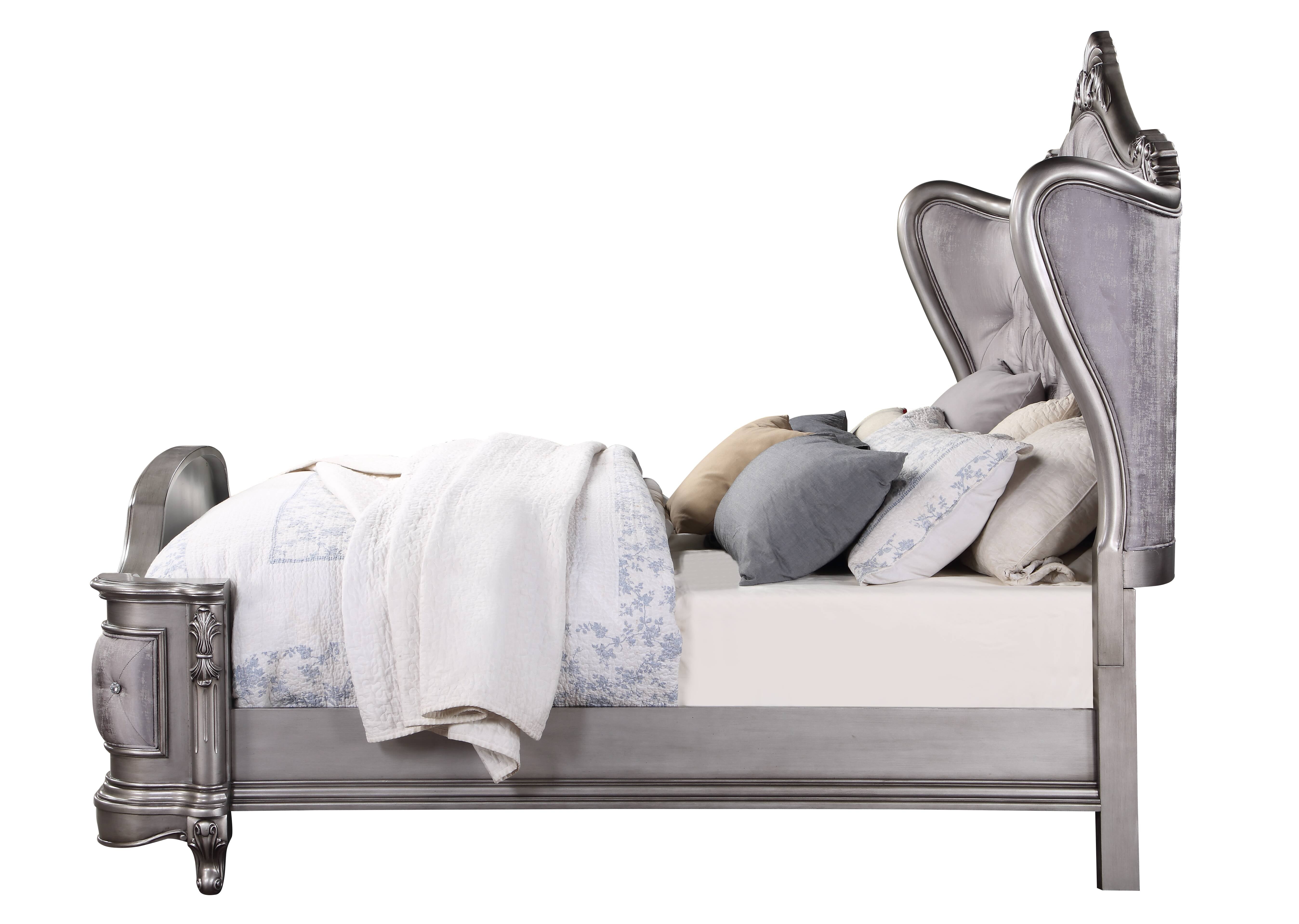 Ariadne Velvet & Antique Platinum Finish Queen Bed