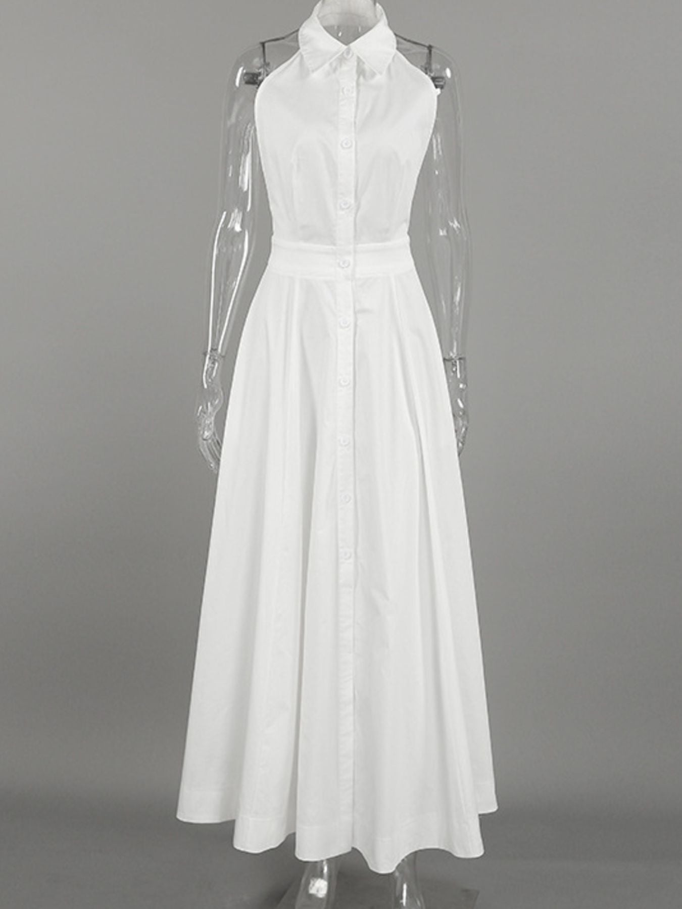Backless Sleeveless Button Front Maxi Dress